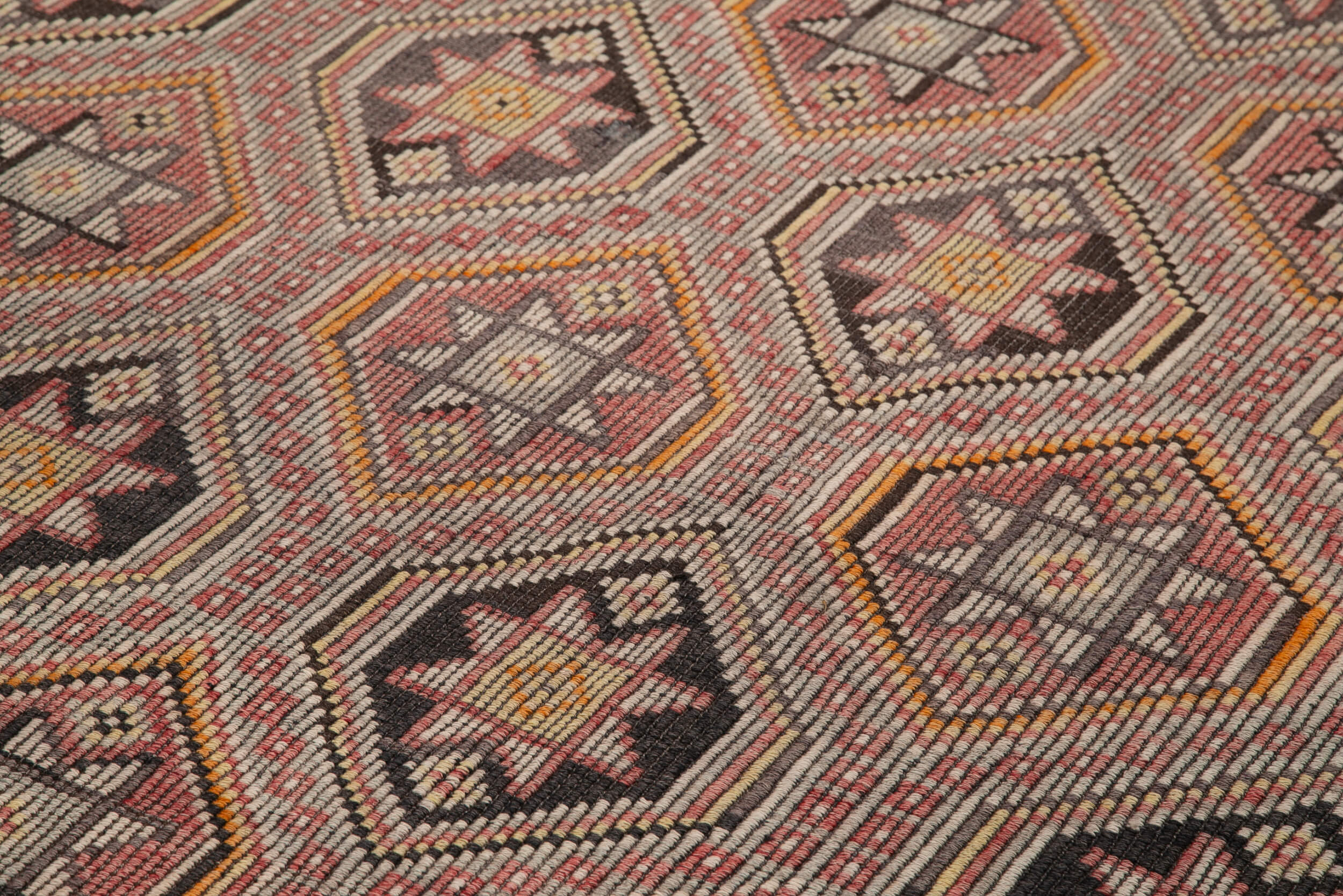 Handmade Geometric Rug - Vintage Turkish Kilim Area Rug With Brown Geometric Design 6'6" x 10'8"
