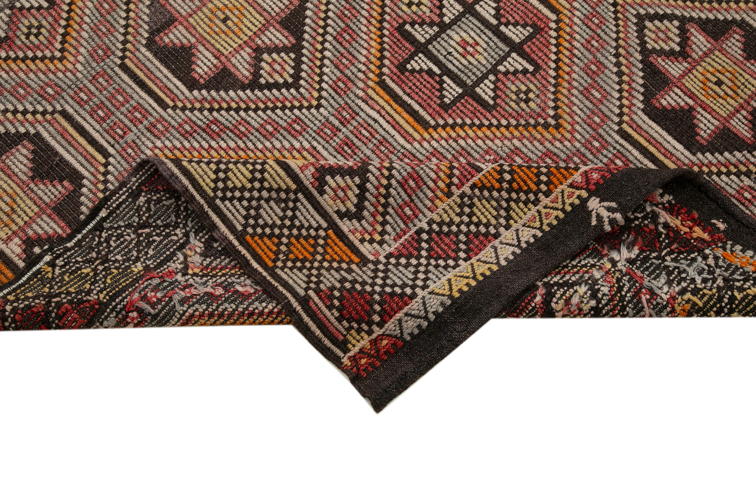 Handmade Geometric Rug - Vintage Turkish Kilim Area Rug With Brown Geometric Design 6'6" x 10'8"