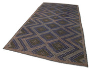 Handmade Kilim Rug - Geometric Brown Goat Hair Vintage Turkish Carpet 5'10''x12'1''