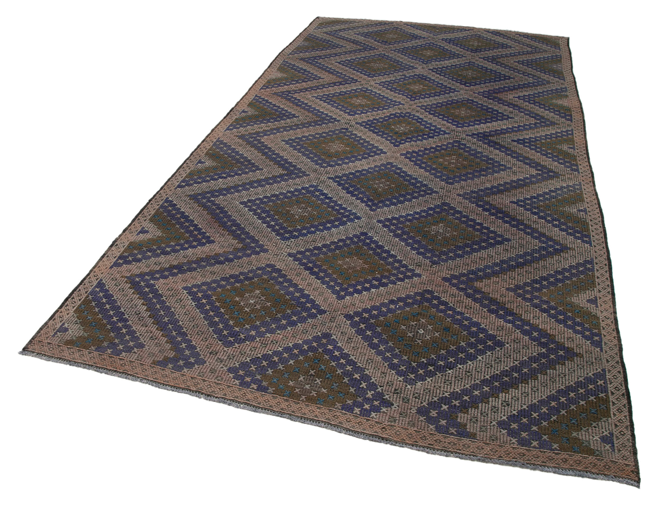 Handmade Kilim Rug - Geometric Brown Goat Hair Vintage Turkish Carpet 5'10''x12'1''