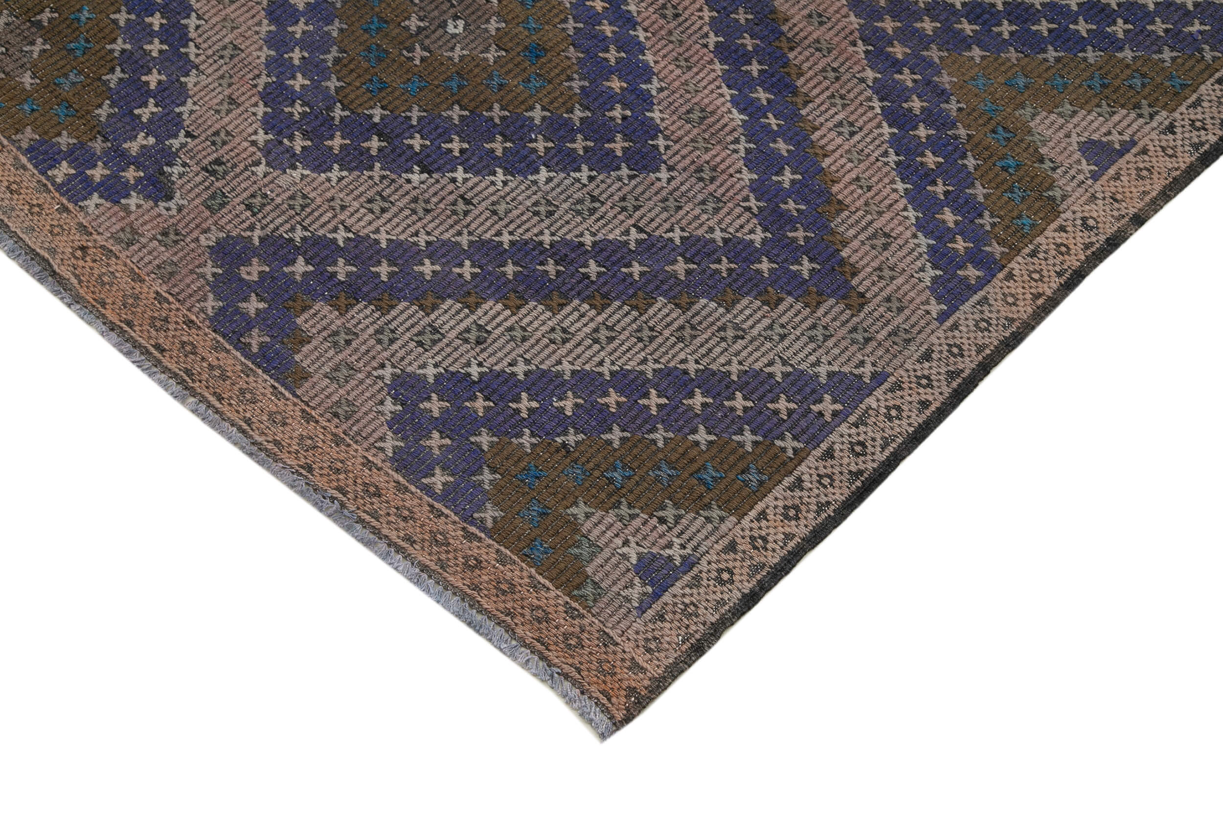 Handmade Kilim Rug - Geometric Brown Goat Hair Vintage Turkish Carpet 5'10''x12'1''