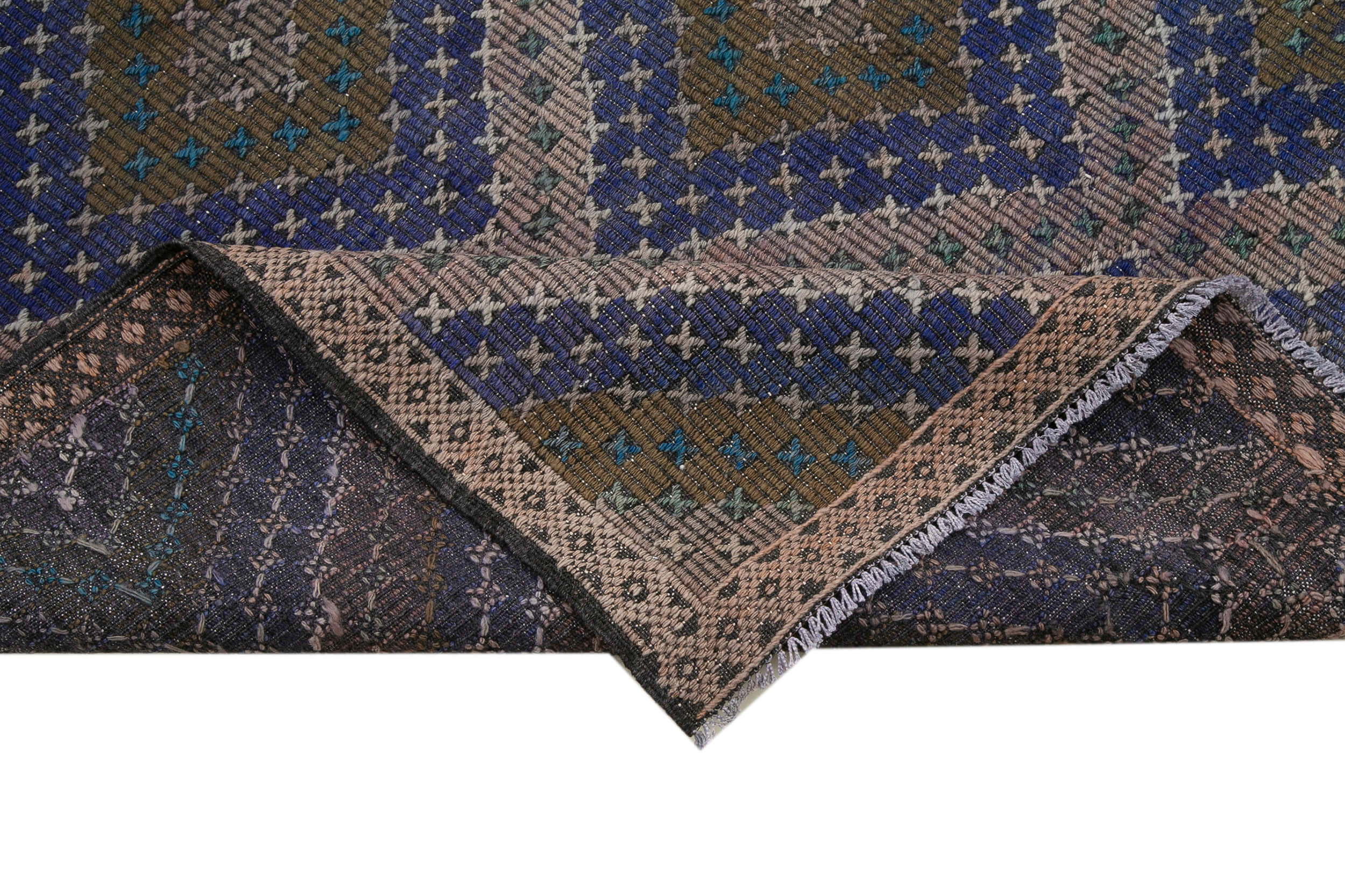 Handmade Kilim Rug - Geometric Brown Goat Hair Vintage Turkish Carpet 5'10''x12'1''