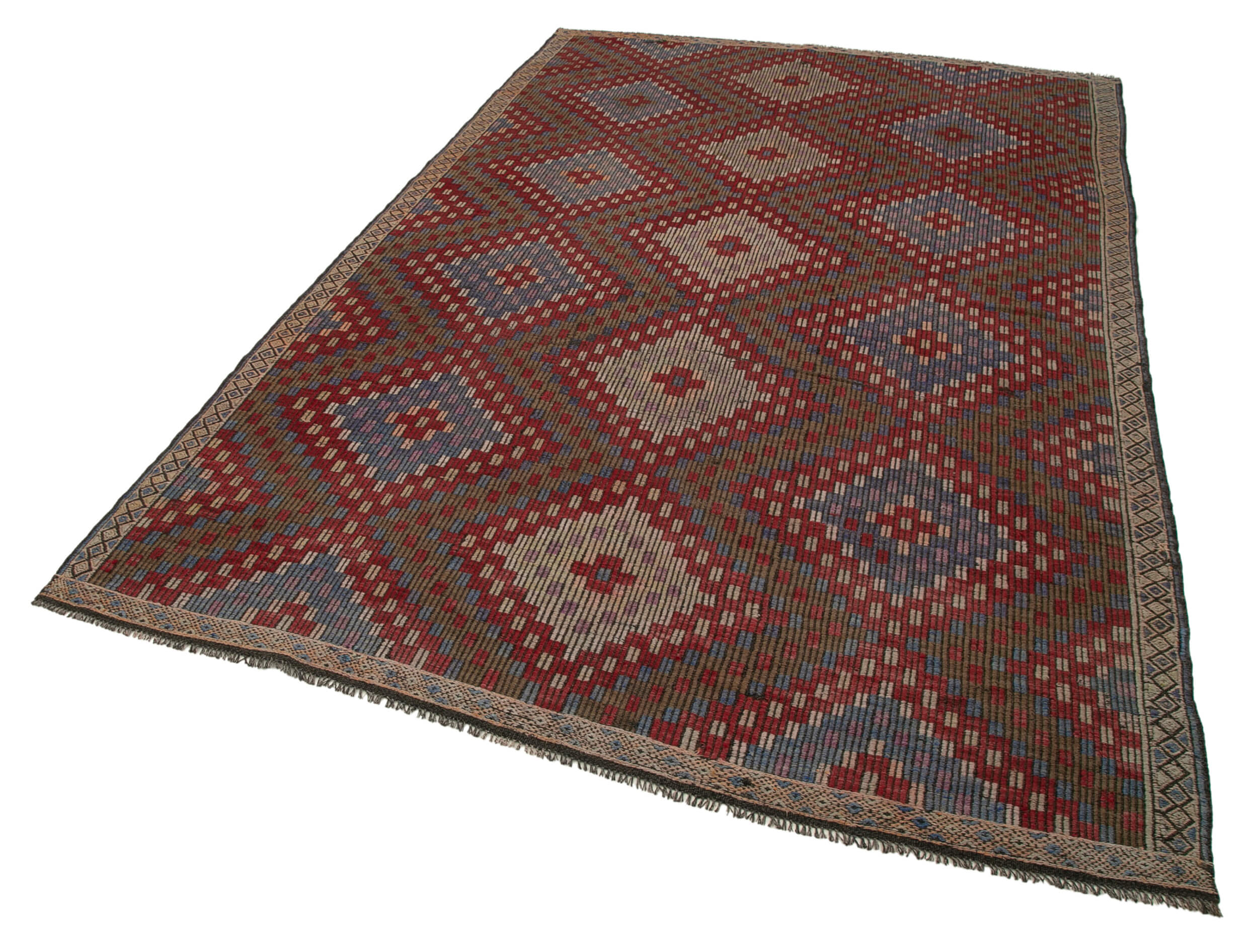 Handmade Geometric Kilim Rug – White Goat Hair Turkish Area Rug 6'3''x10'4''