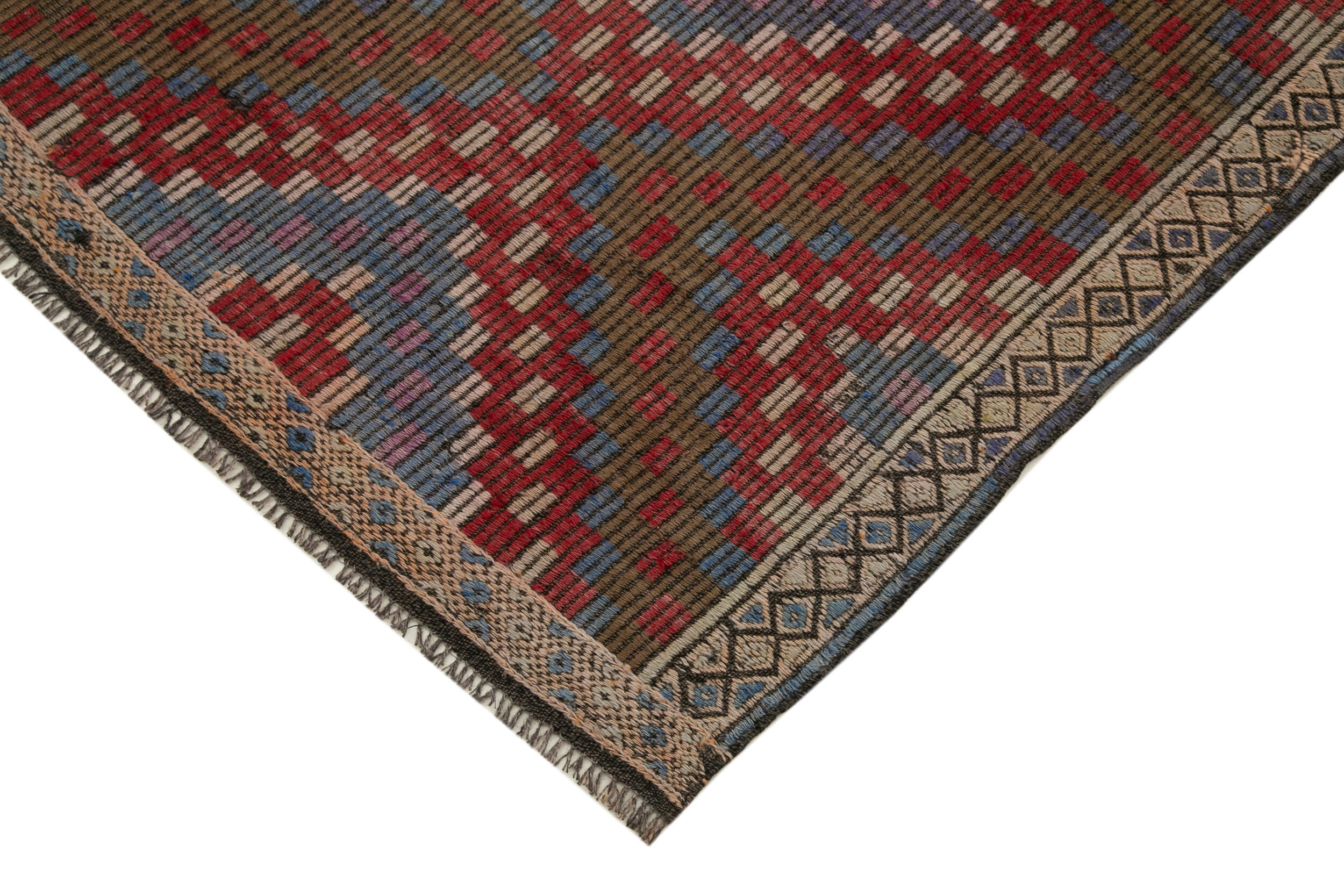 Handmade Geometric Kilim Rug – White Goat Hair Turkish Area Rug 6'3''x10'4''