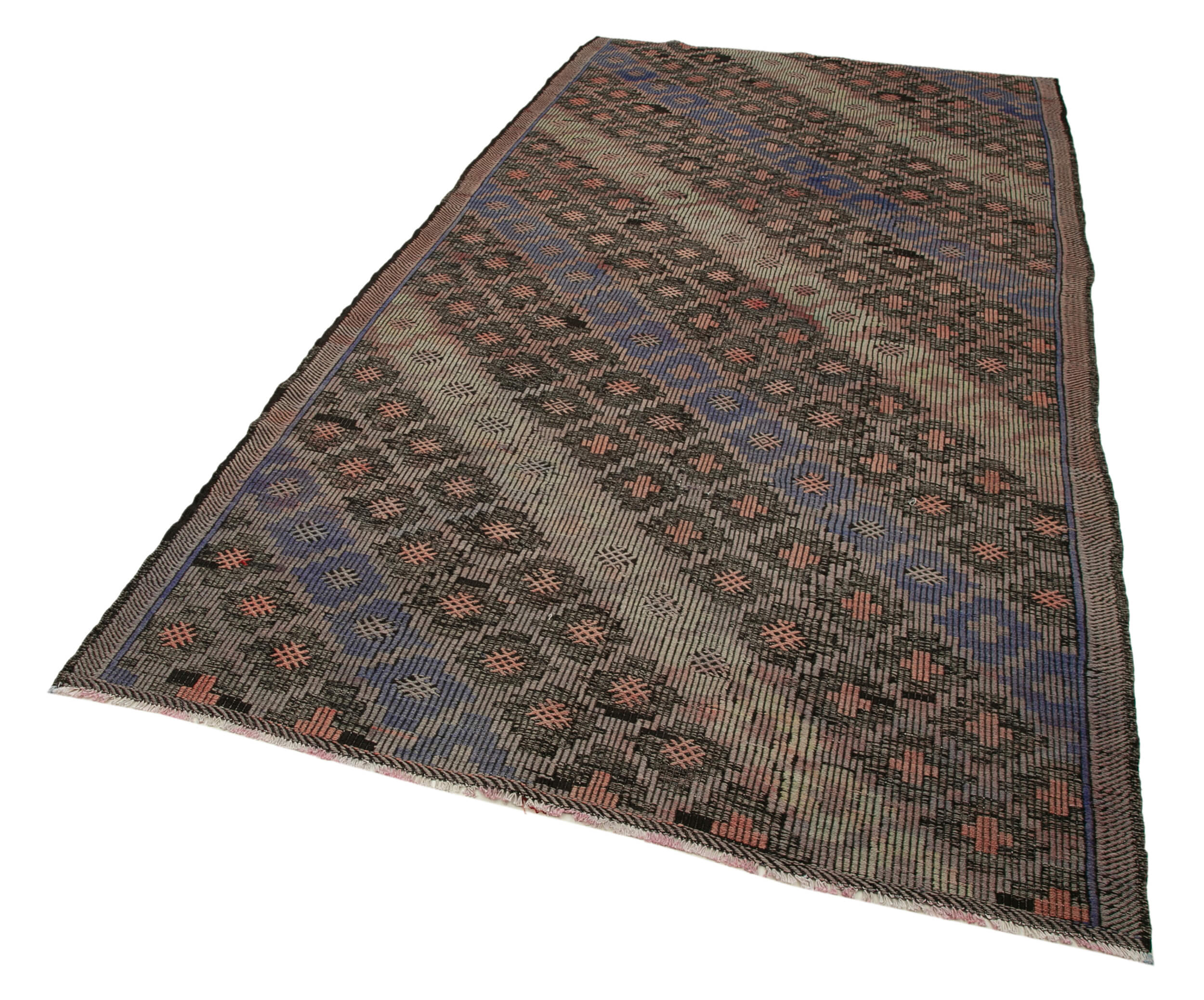 Handmade Kilim Rug – Brown Wool Rug with Geometric Pattern | Vintage Turkish Carpet