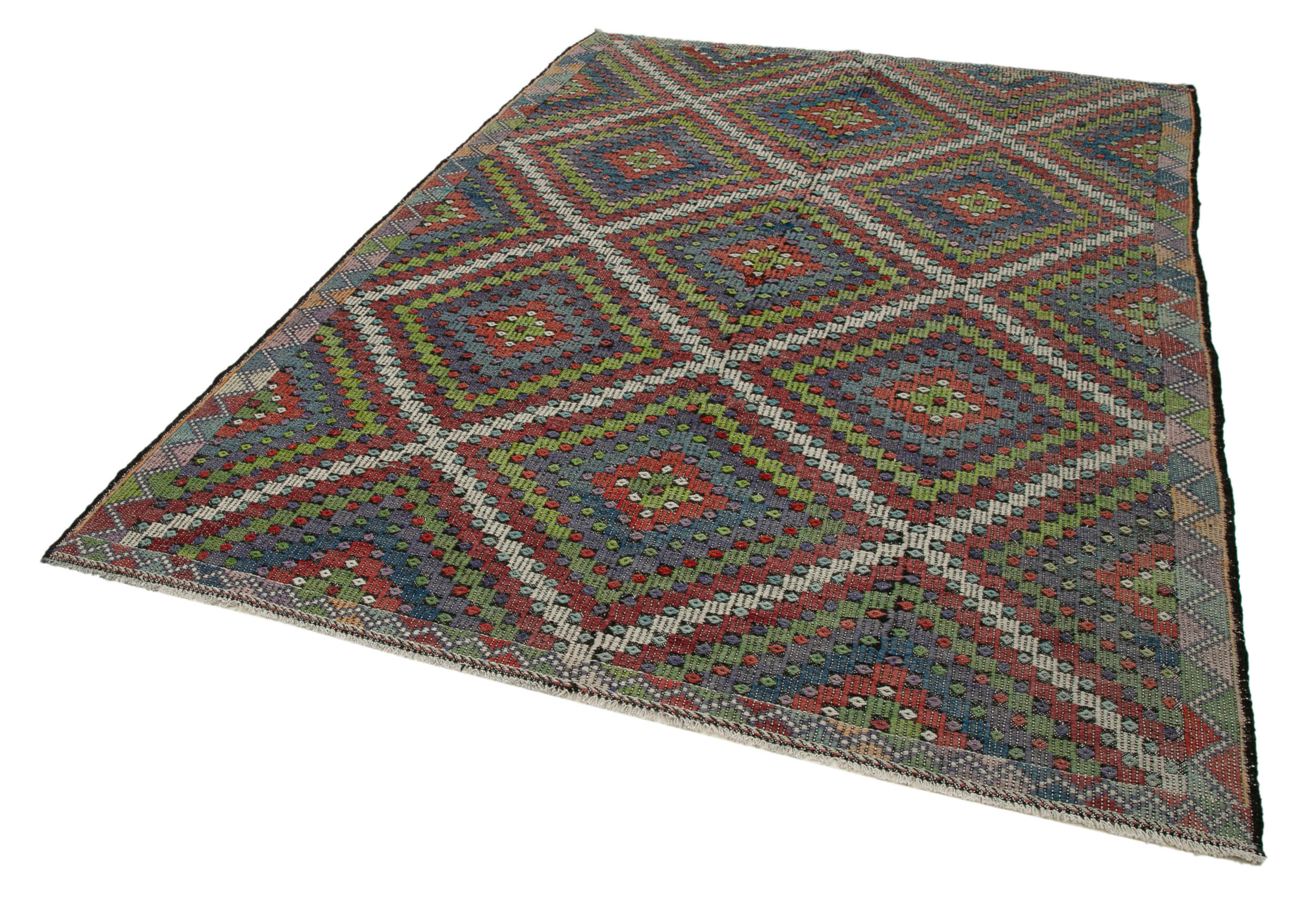 Handmade Geometric Rug - White Kilim Carpet | Goat Hair & Wool Cotton Blend 6'9''x9'8''