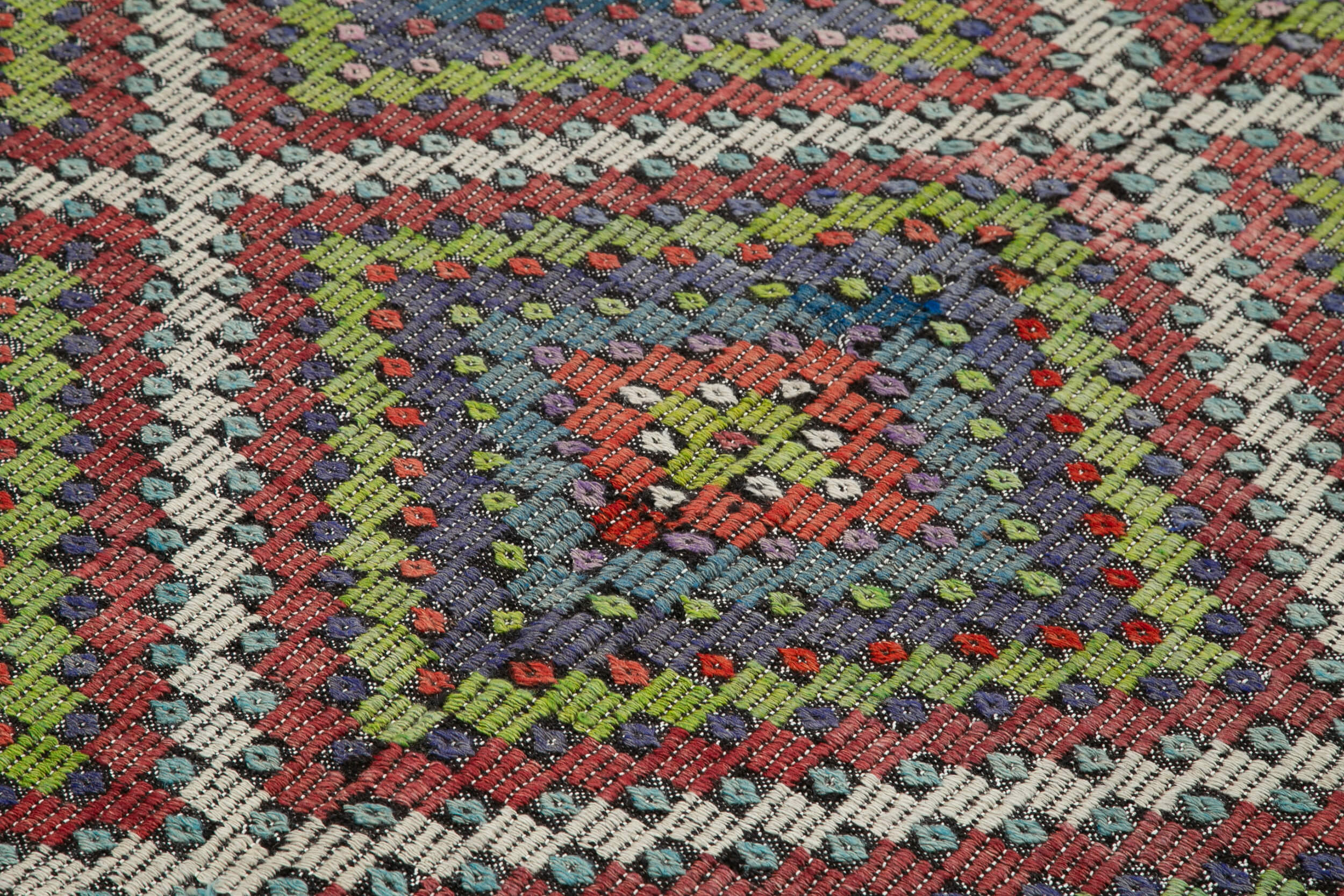 Handmade Geometric Rug - White Kilim Carpet | Goat Hair & Wool Cotton Blend 6'9''x9'8''
