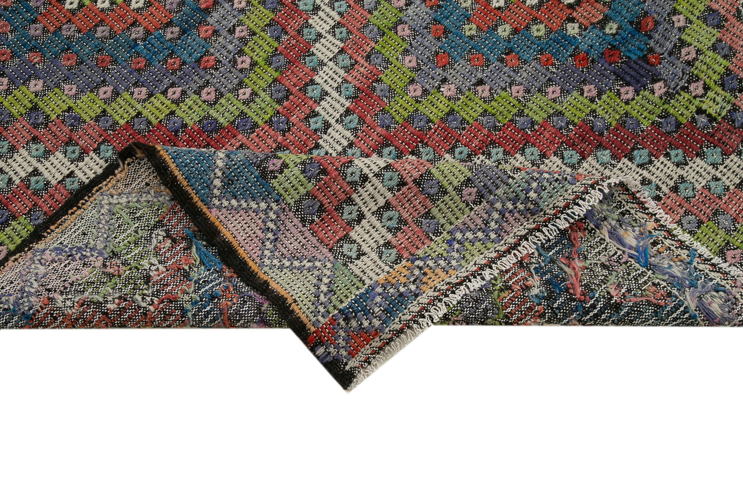 Handmade Geometric Rug - White Kilim Carpet | Goat Hair & Wool Cotton Blend 6'9''x9'8''