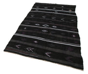 Handmade Geometric Kilim Rug – Black Goat Hair 4'10''x8'4'' Flat Weave Area Rug