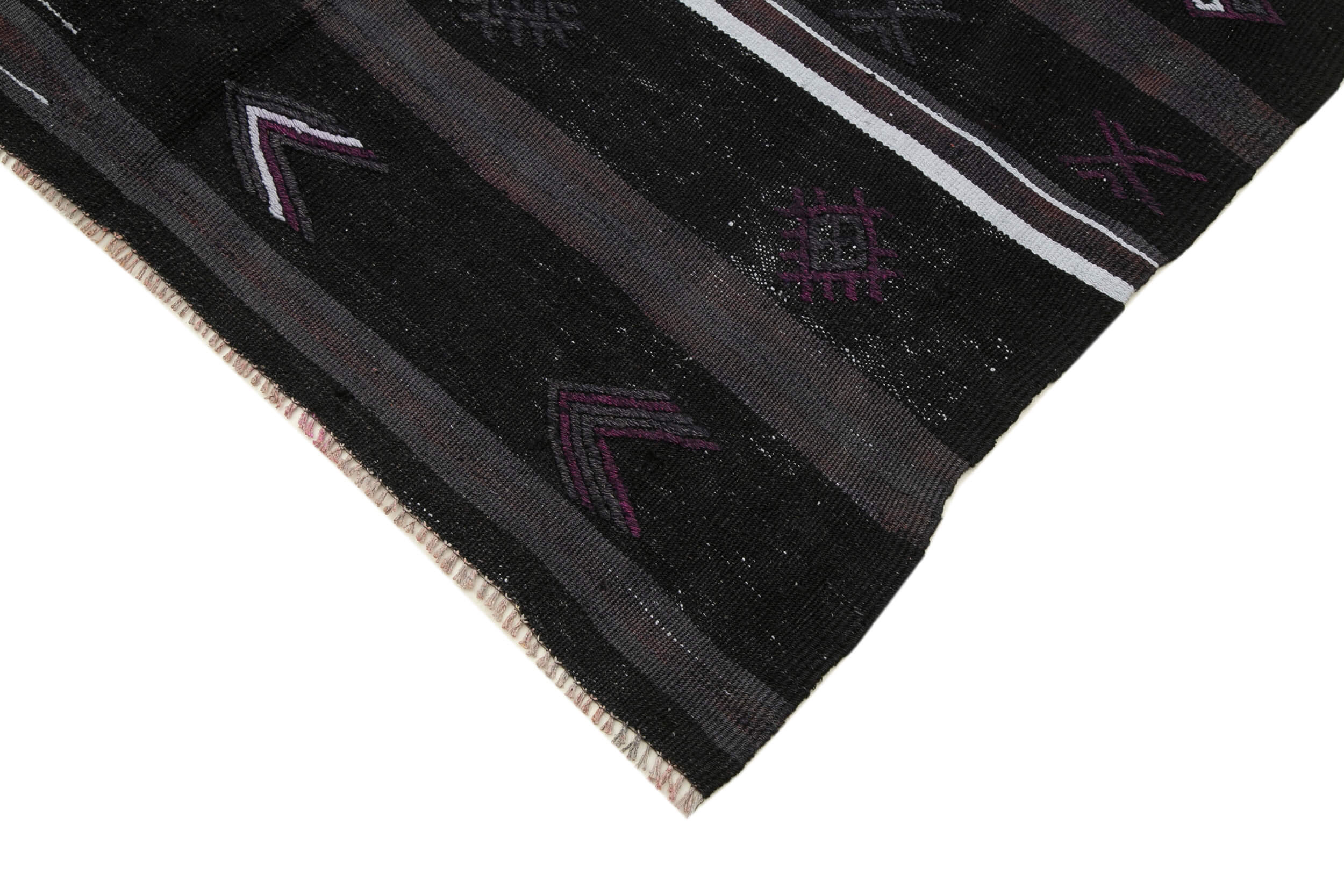 Handmade Geometric Kilim Rug – Black Goat Hair 4'10''x8'4'' Flat Weave Area Rug