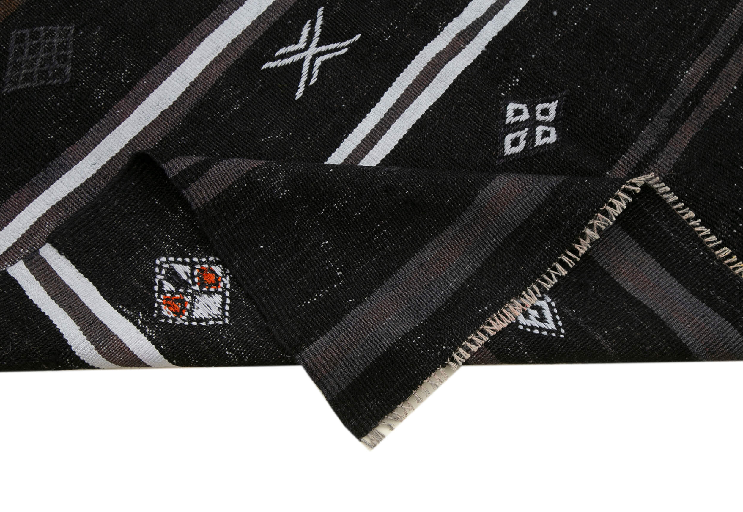 Handmade Geometric Kilim Rug – Black Goat Hair 4'10''x8'4'' Flat Weave Area Rug