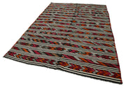 Handmade Geometric Kilim Rug – White Geometric Pattern, Goat Hair & Wool, 6'4''x9'7''