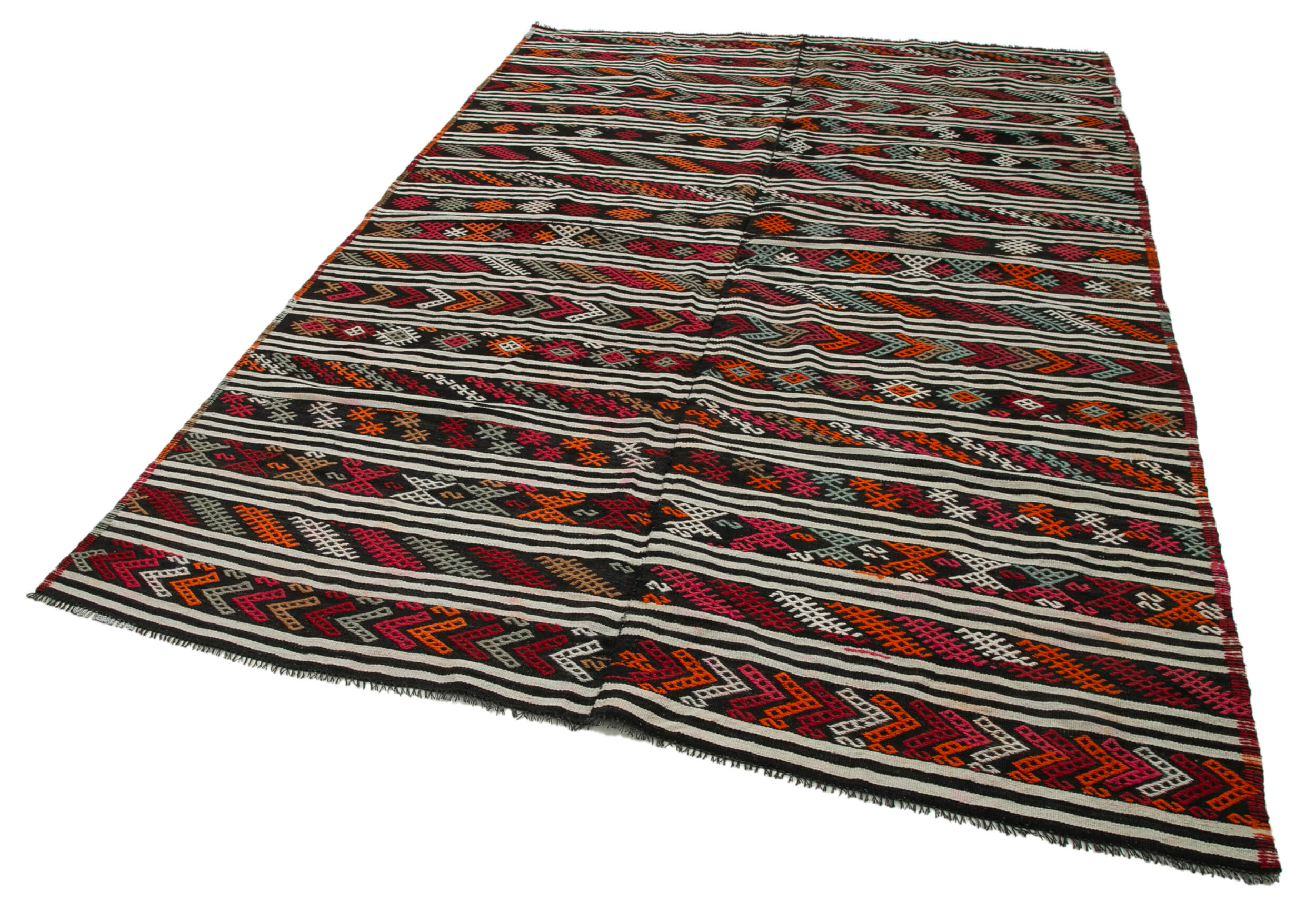 Handmade Geometric Kilim Rug – White Geometric Pattern, Goat Hair & Wool, 6'4''x9'7''
