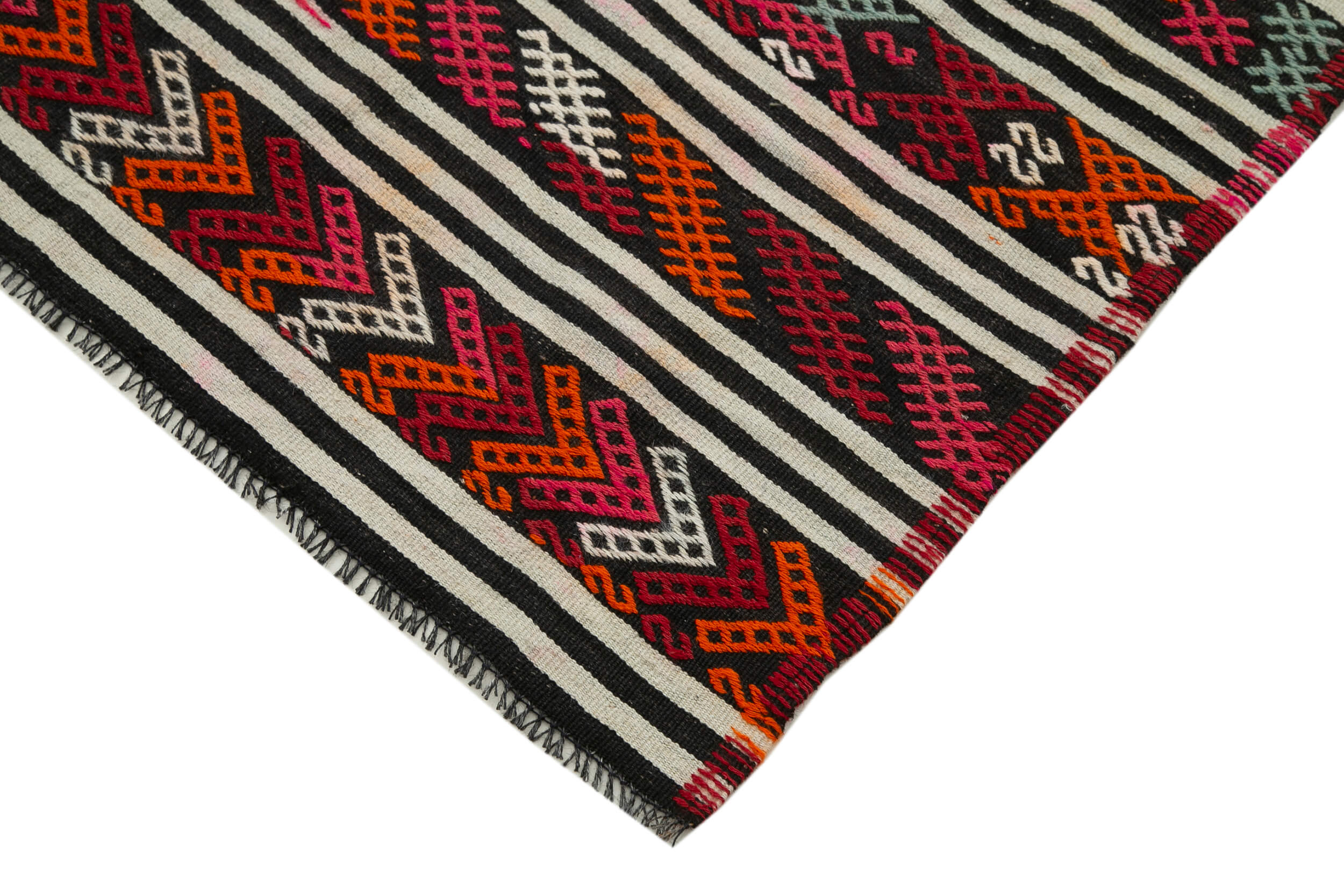 Handmade Geometric Kilim Rug – White Geometric Pattern, Goat Hair & Wool, 6'4''x9'7''