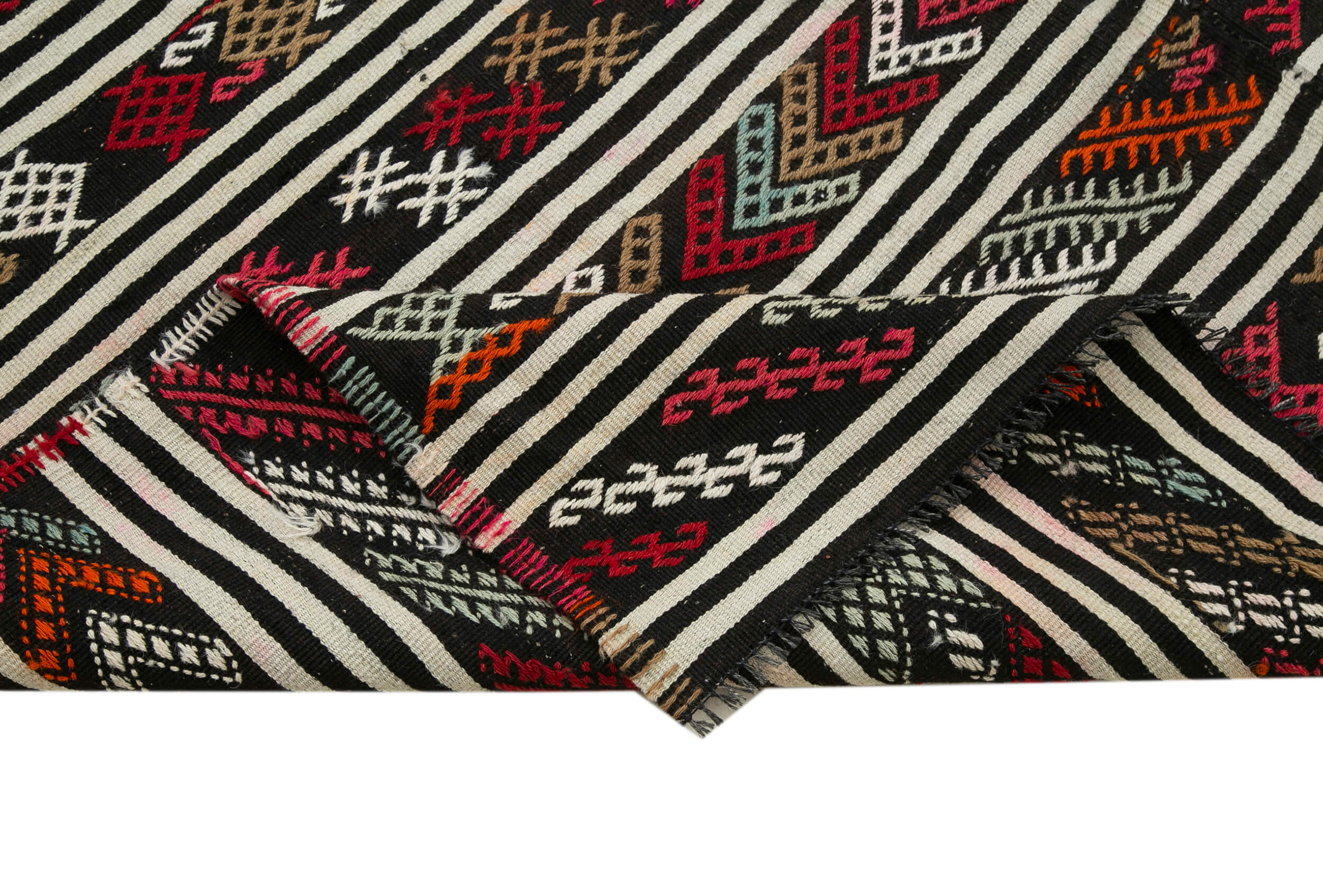 Handmade Geometric Kilim Rug – White Geometric Pattern, Goat Hair & Wool, 6'4''x9'7''