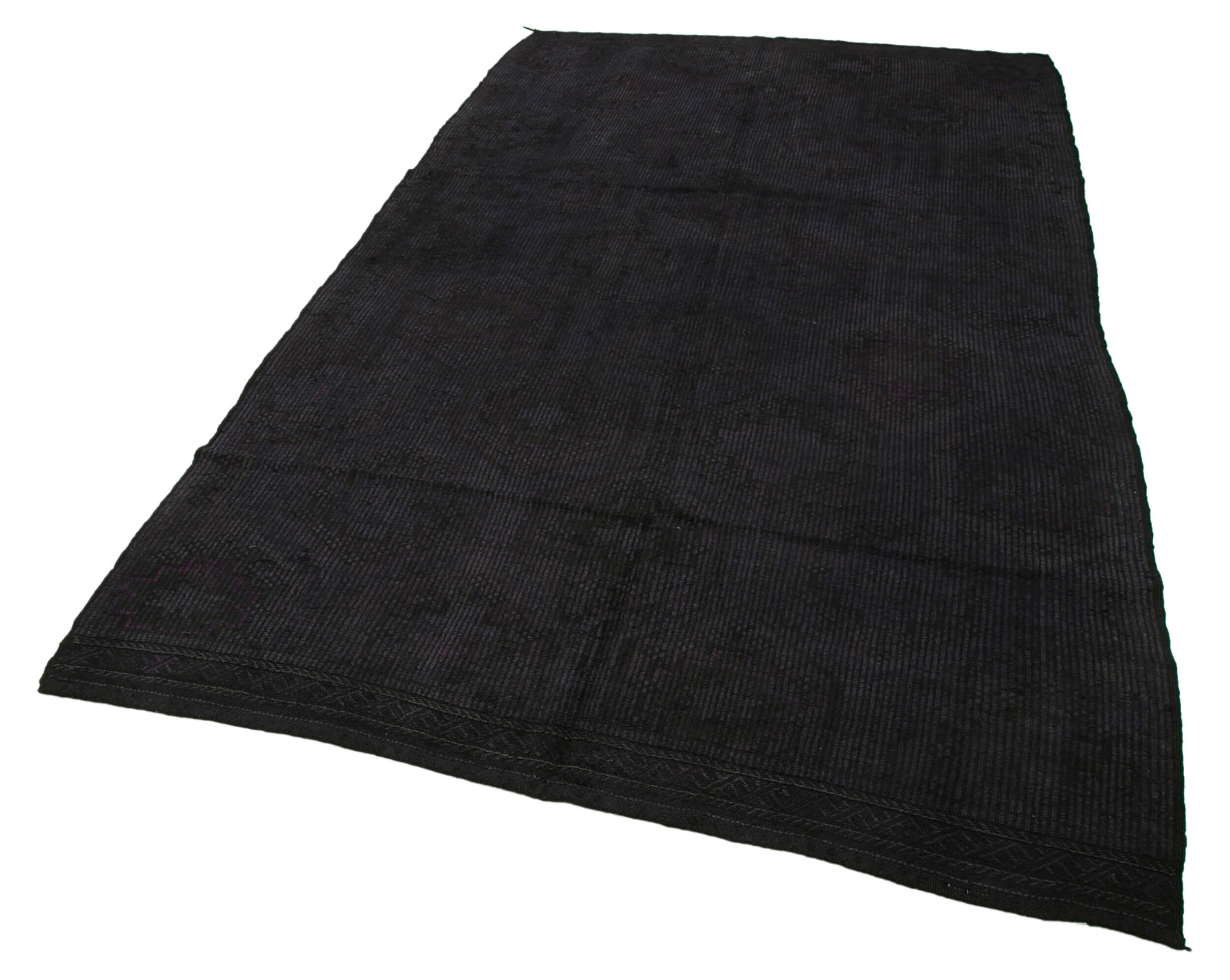 Handmade Geometric Kilim Rug – Black Vintage Wool Turkish Area Carpet 5'8''x9'11''
