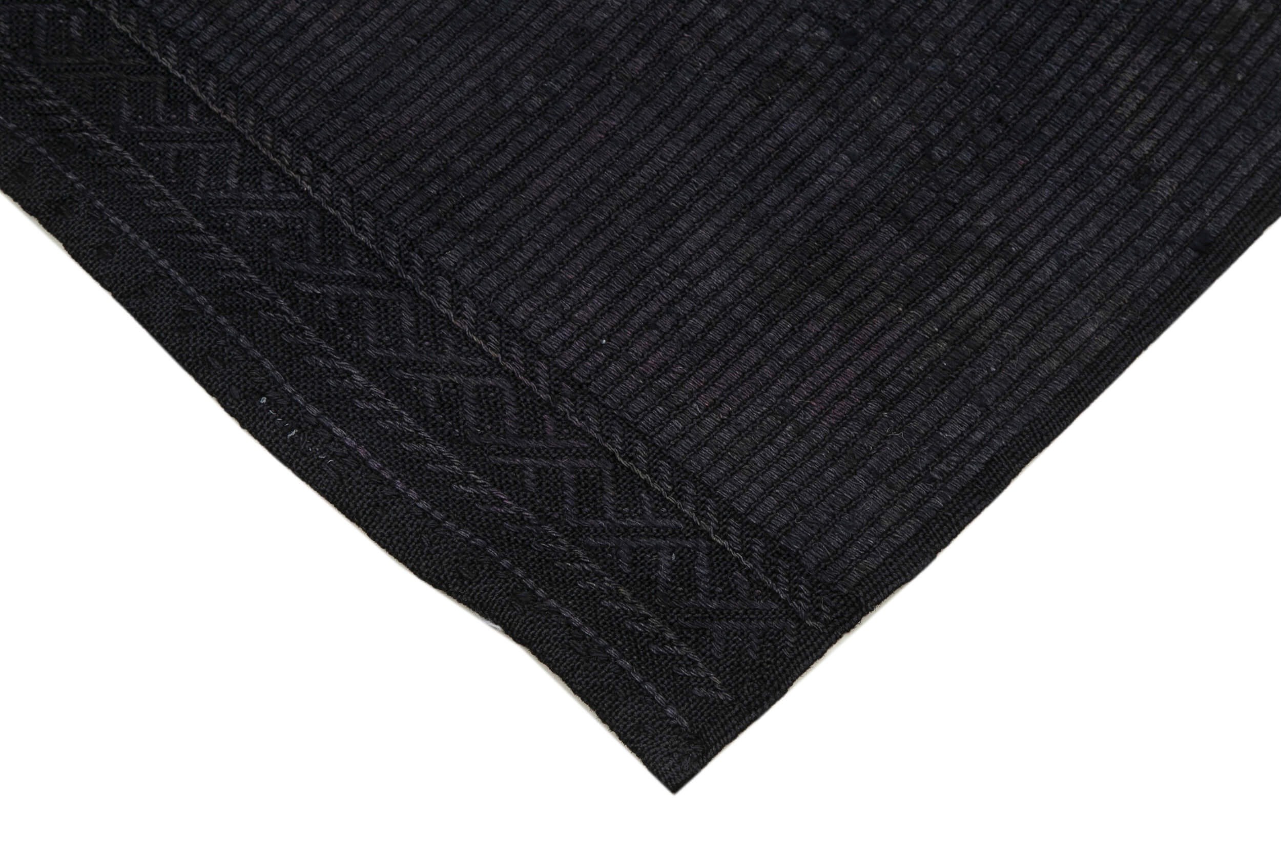 Handmade Geometric Kilim Rug – Black Vintage Wool Turkish Area Carpet 5'8''x9'11''