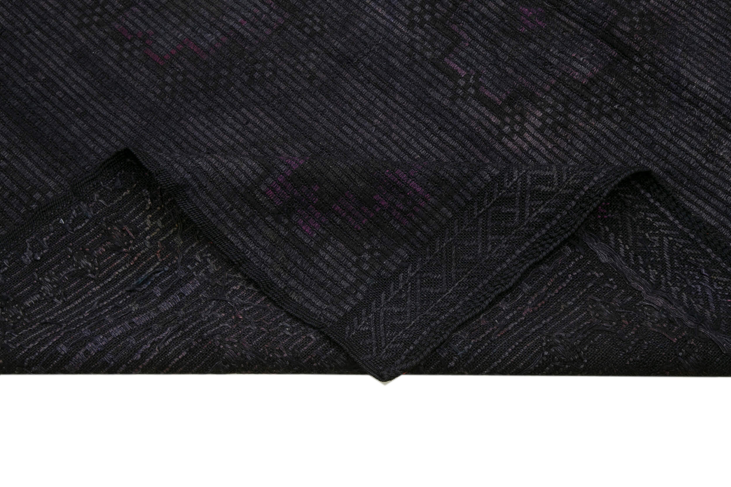 Handmade Geometric Kilim Rug – Black Vintage Wool Turkish Area Carpet 5'8''x9'11''