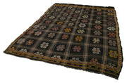 Handmade Kilim Rug – Geometric Brown Goat Hair Flat Weave Rug 6'6''x8'0''