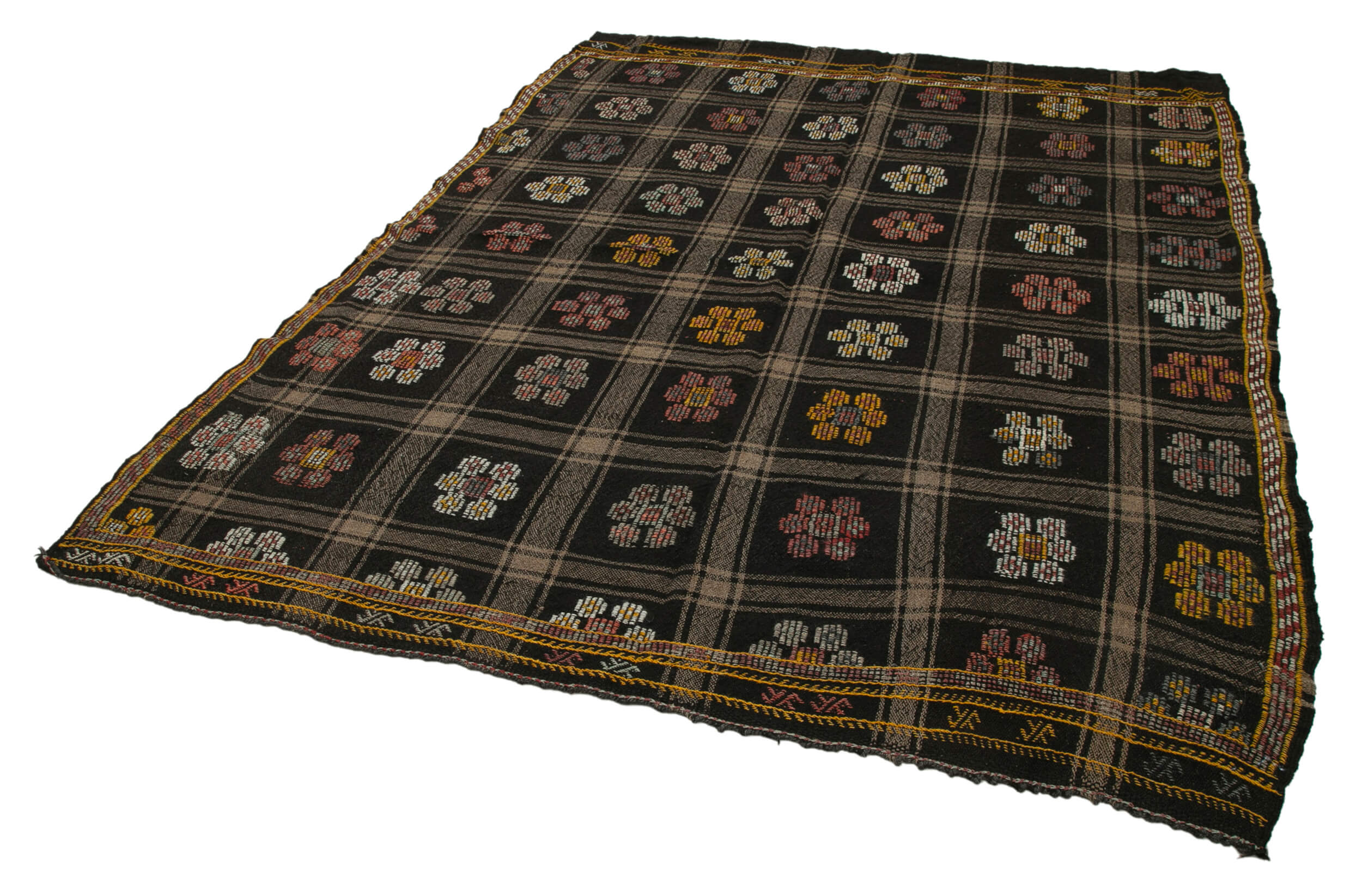 Handmade Kilim Rug – Geometric Brown Goat Hair Flat Weave Rug 6'6''x8'0''