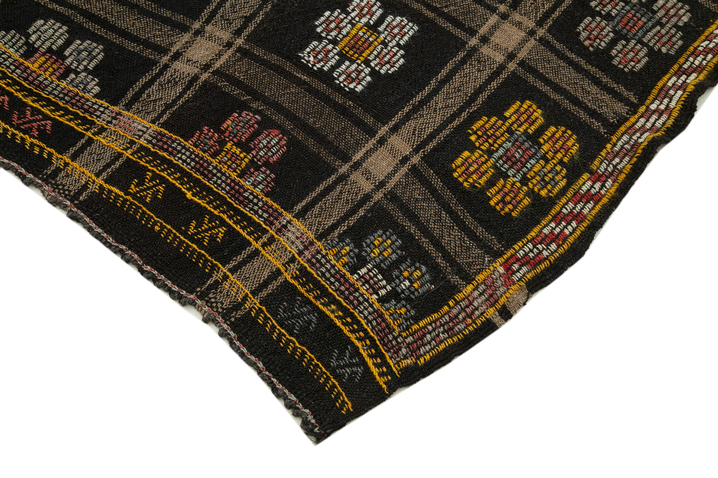 Handmade Kilim Rug – Geometric Brown Goat Hair Flat Weave Rug 6'6''x8'0''