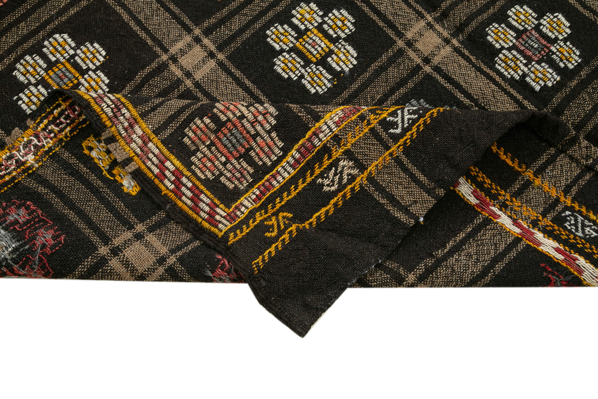 Handmade Kilim Rug – Geometric Brown Goat Hair Flat Weave Rug 6'6''x8'0''