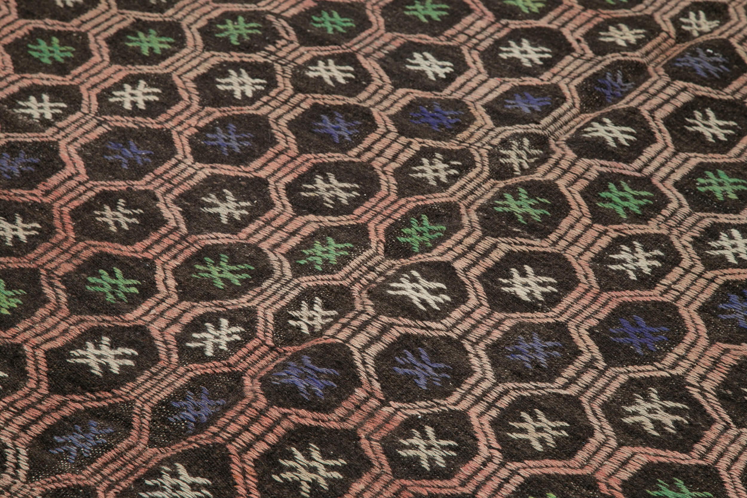 Handmade Kilim Rug - Brown Geometric Area Rug with Goat Hair, Wool Cotton Carpet 6'8''x9'10''