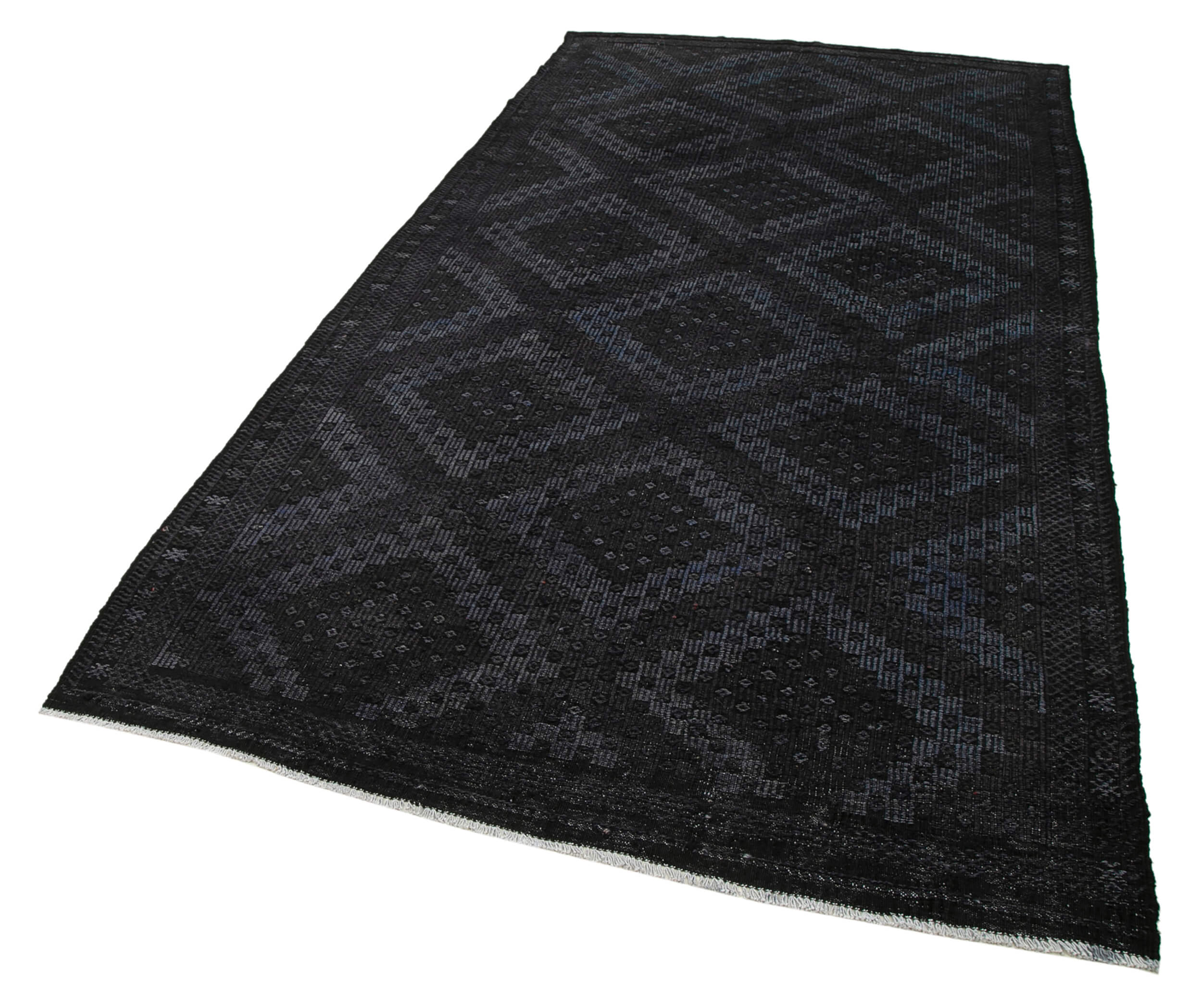 Handmade Geometric Kilim Rug - Black Goat Hair 5'3''x10'4'' Flat Weave Carpet