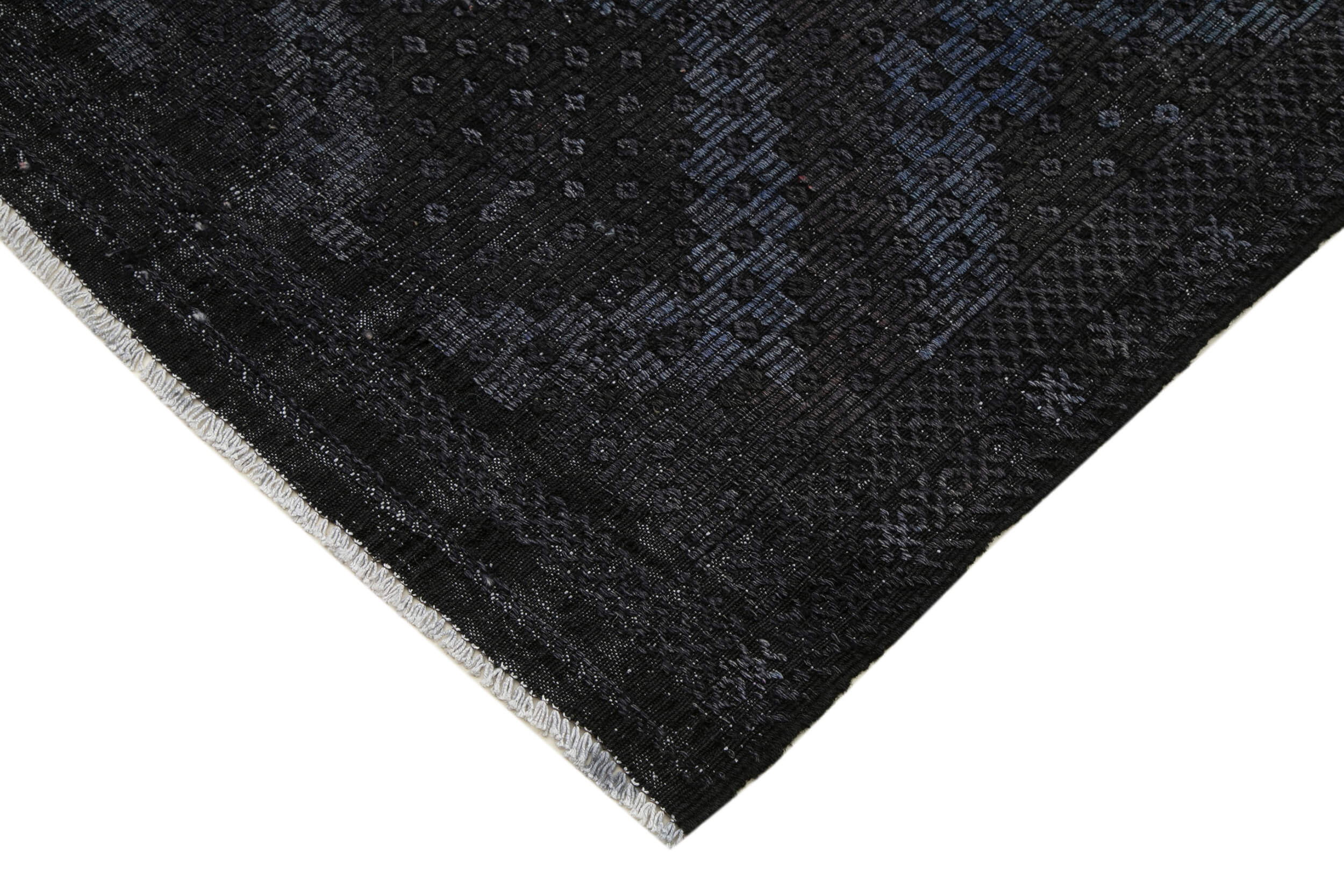 Handmade Geometric Kilim Rug - Black Goat Hair 5'3''x10'4'' Flat Weave Carpet