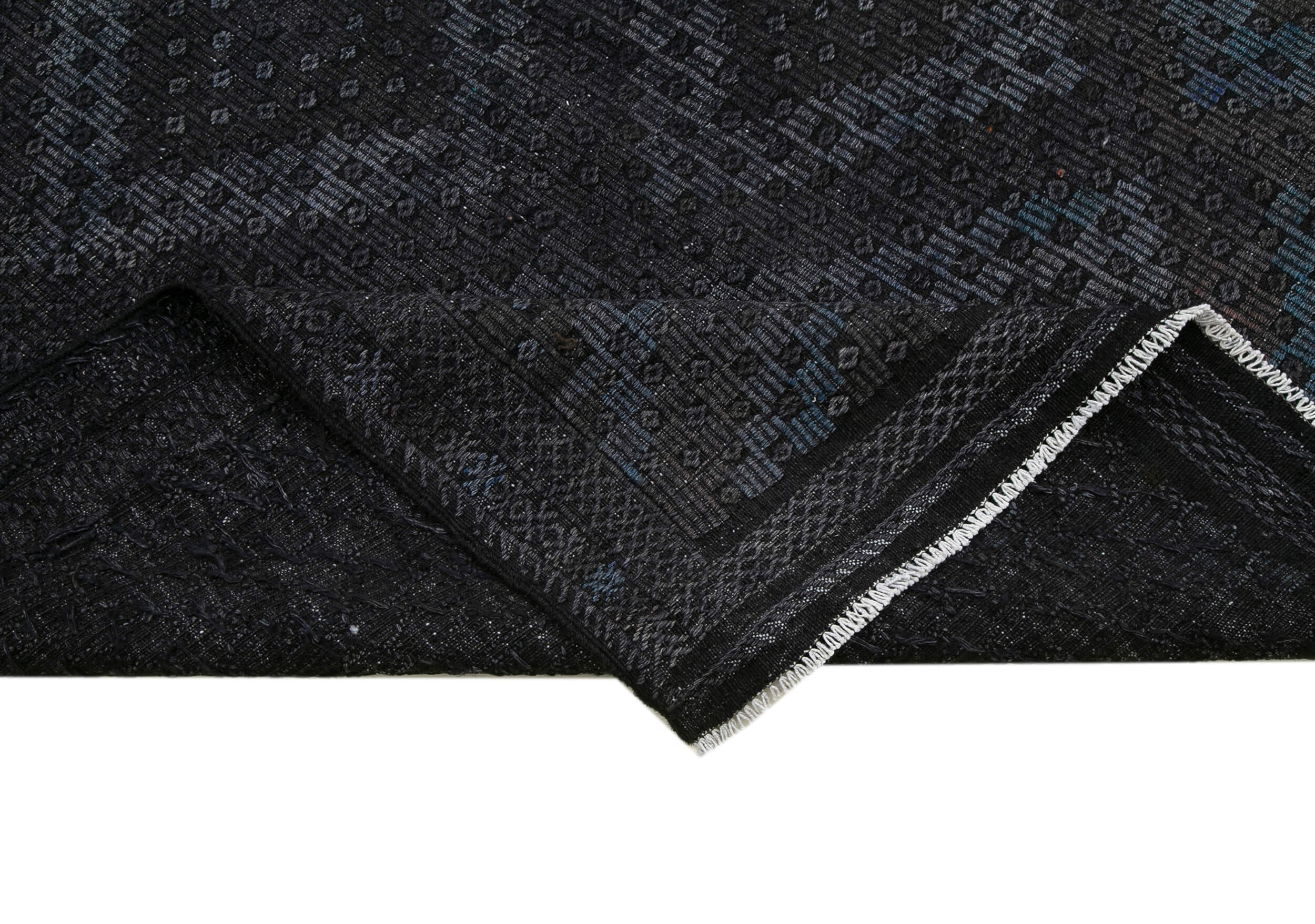 Handmade Geometric Kilim Rug - Black Goat Hair 5'3''x10'4'' Flat Weave Carpet
