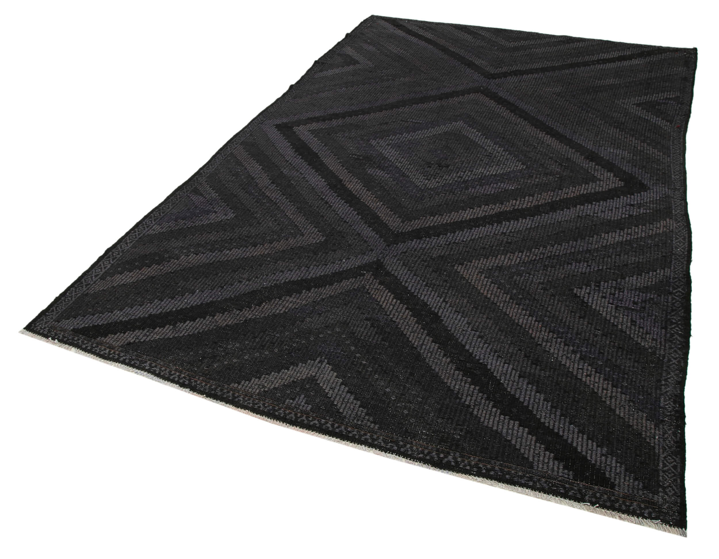 Handmade Kilim Rug – Geometric Kilim Rug Black Goat Hair 6'5'' x 10'5'' Durable Floor Covering