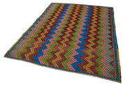 Handmade Geometric Kilim Rug - Vintage Turkish Carpet 6x8 Feet Bohemian Style