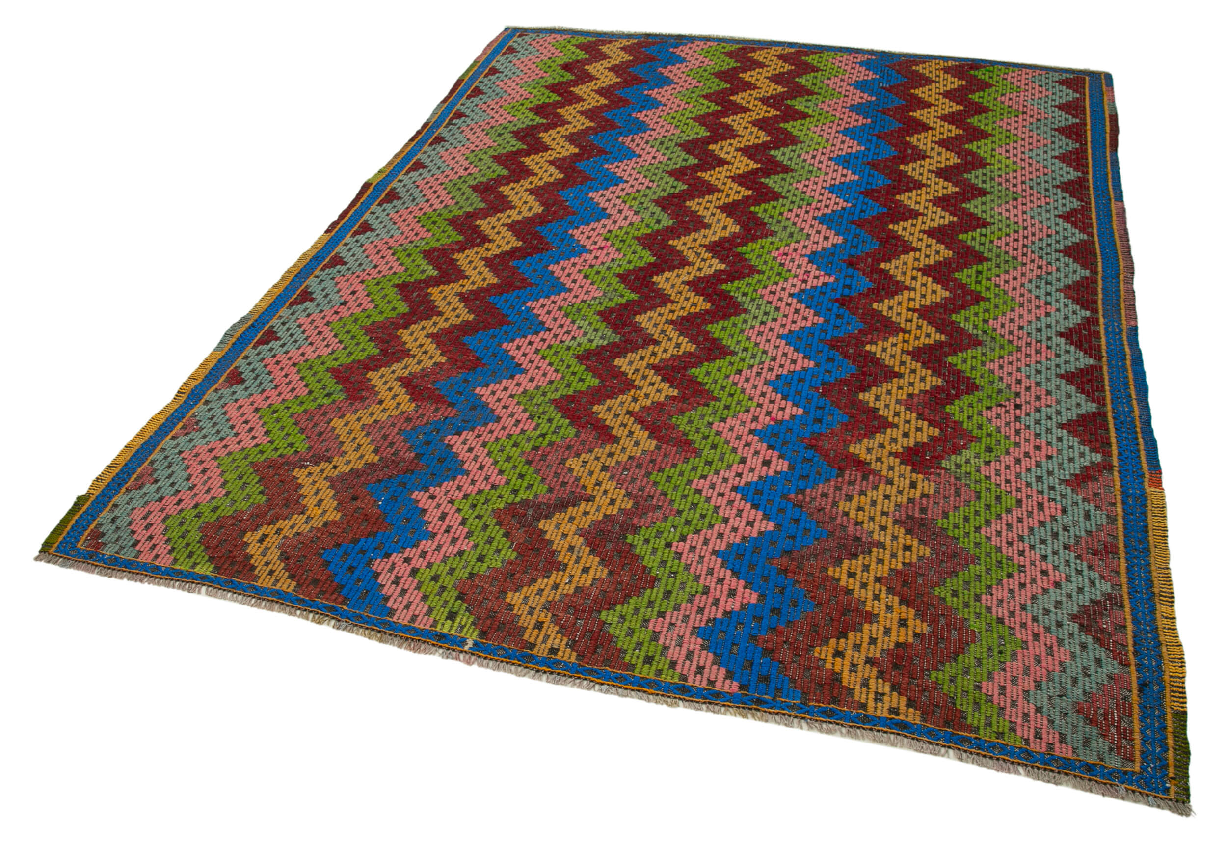 Handmade Geometric Kilim Rug - Vintage Turkish Carpet 6x8 Feet Bohemian Style