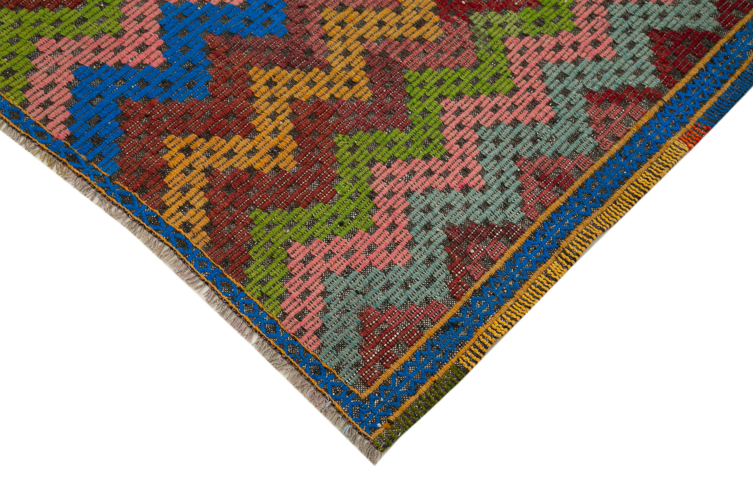 Handmade Geometric Kilim Rug - Vintage Turkish Carpet 6x8 Feet Bohemian Style