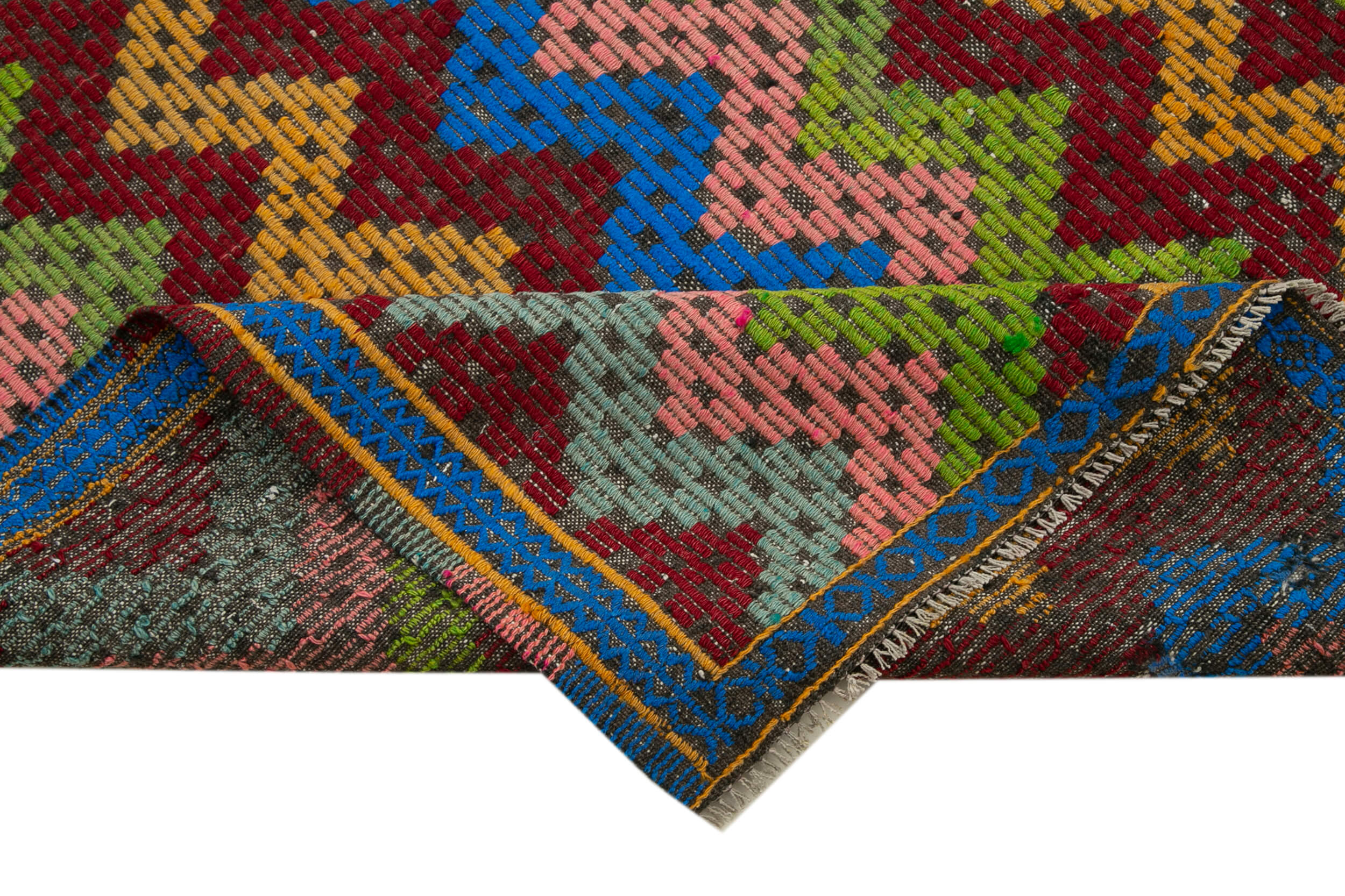 Handmade Geometric Kilim Rug - Vintage Turkish Carpet 6x8 Feet Bohemian Style