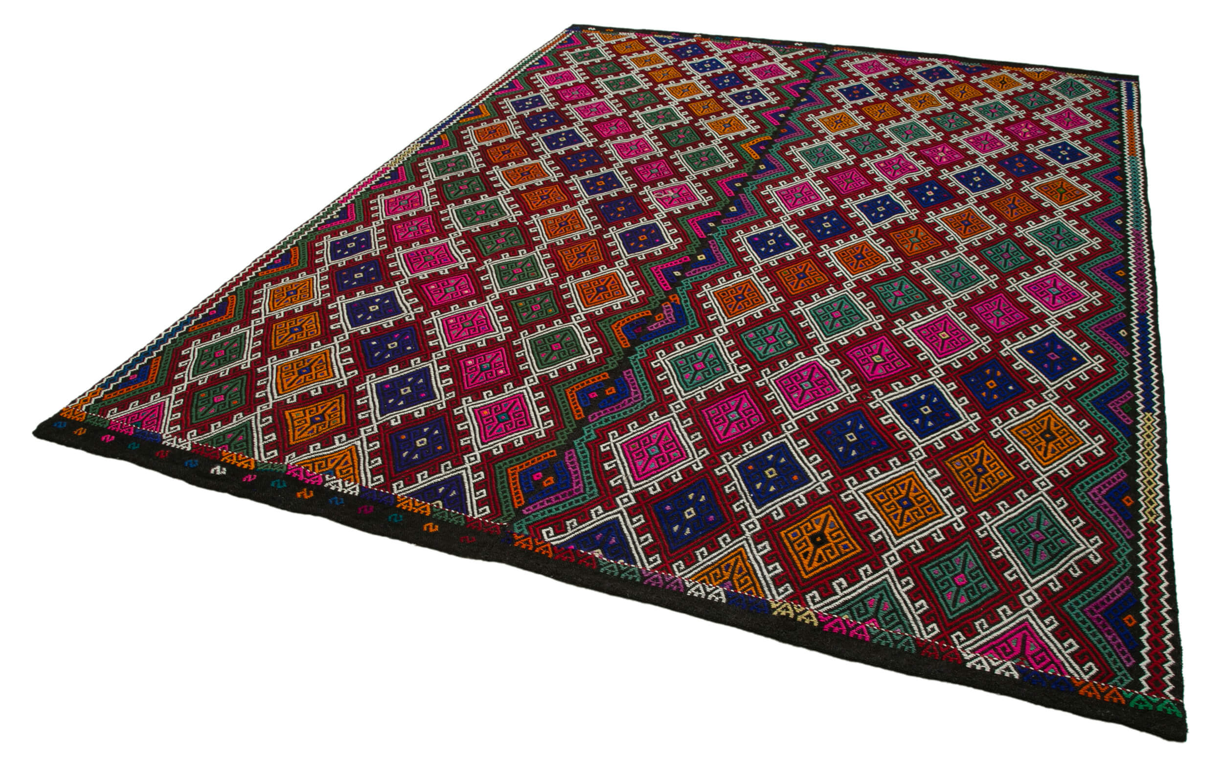 Handmade Geometric Kilim Rug – White Geometric Rug, Goat Hair, 8'2''x10'3''
