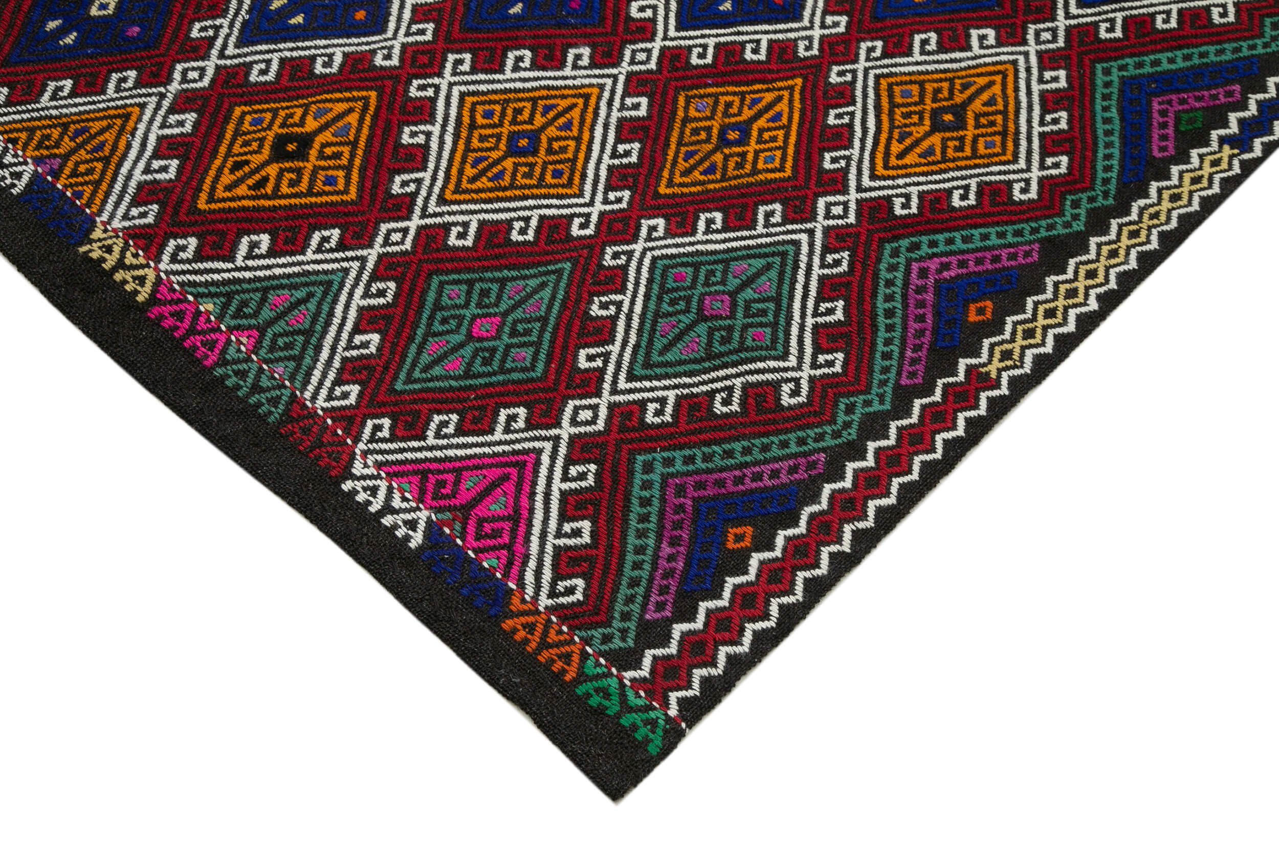 Handmade Geometric Kilim Rug – White Geometric Rug, Goat Hair, 8'2''x10'3''