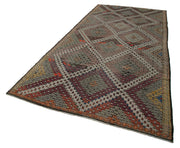 Handmade Kilim Rug - Beige Wool Carpet | Geometric Area Rug with Soft Goat Hair Texture 5'10" x 12'8"