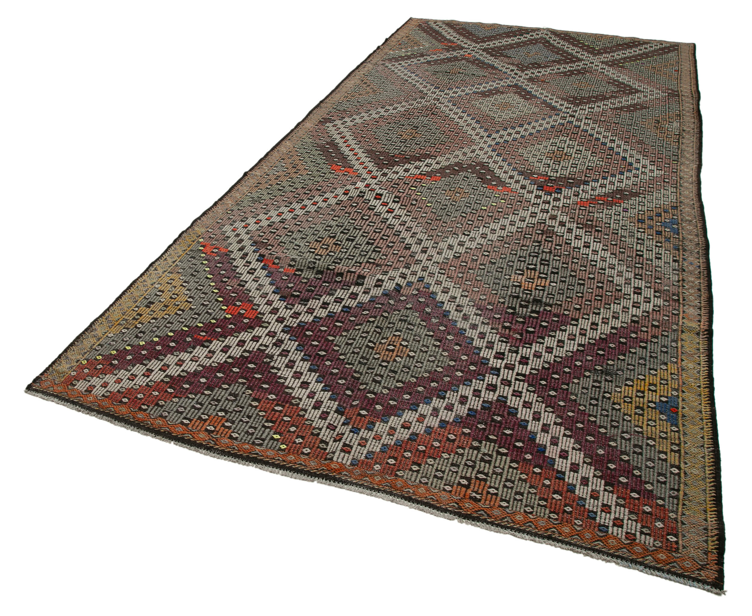 Handmade Kilim Rug - Beige Wool Carpet | Geometric Area Rug with Soft Goat Hair Texture 5'10" x 12'8"