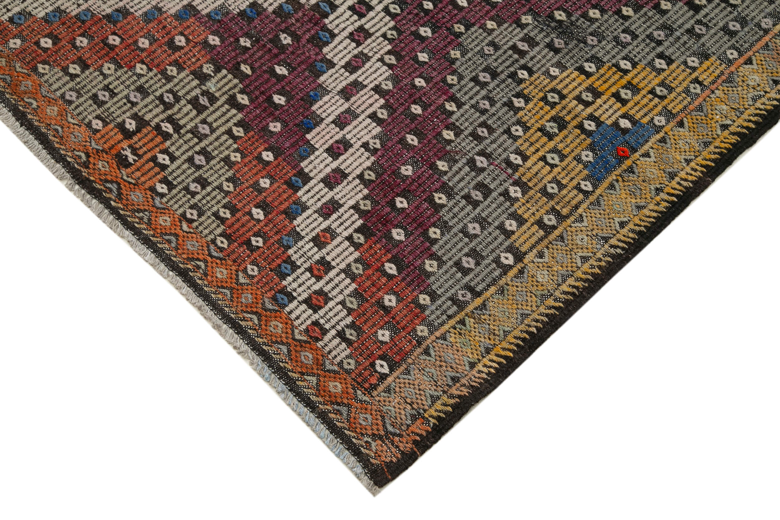 Handmade Kilim Rug - Beige Wool Carpet | Geometric Area Rug with Soft Goat Hair Texture 5'10" x 12'8"