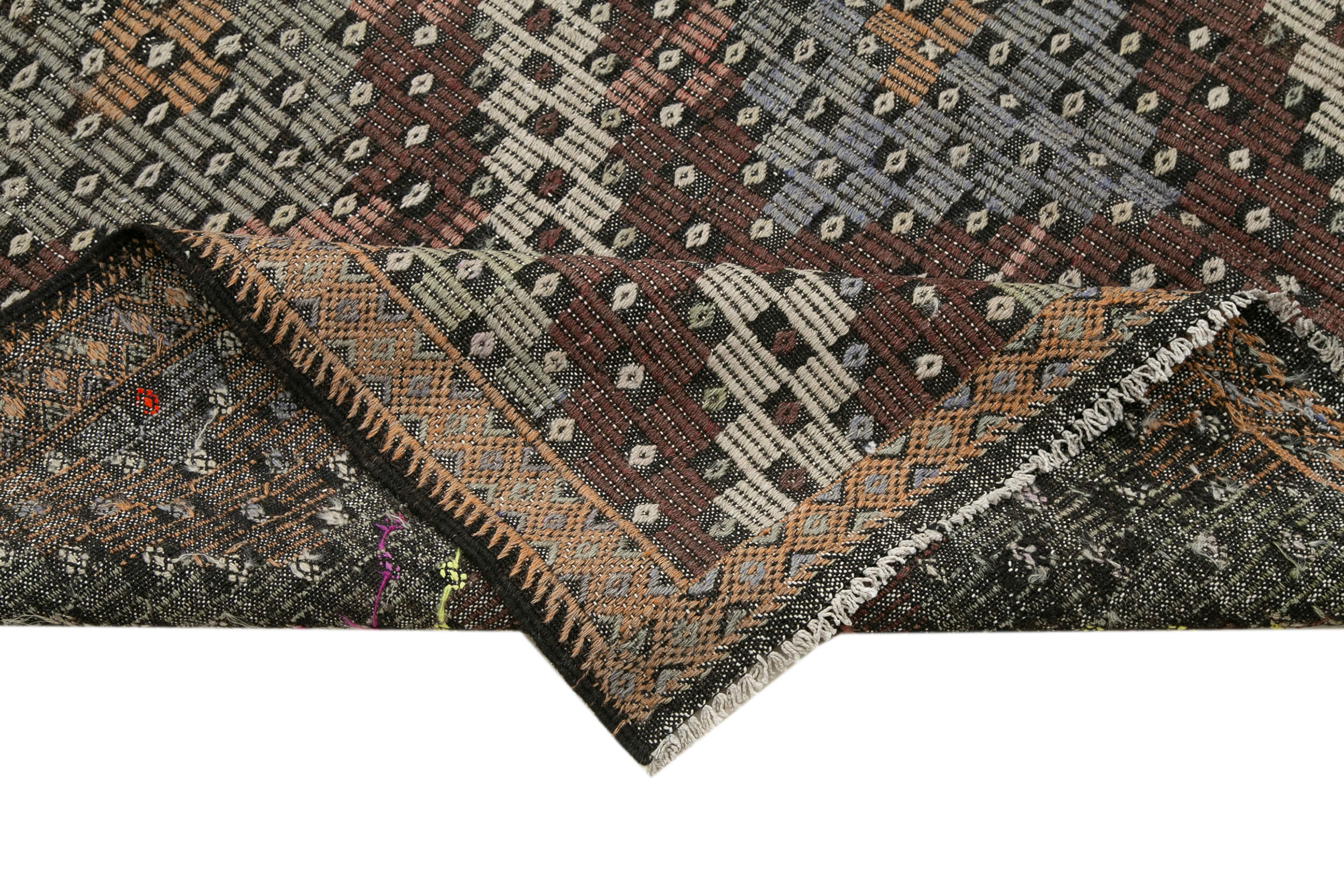 Handmade Kilim Rug - Beige Wool Carpet | Geometric Area Rug with Soft Goat Hair Texture 5'10" x 12'8"