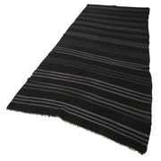 Handmade Geometric Kilim Rug - Black Turkish Vintage Carpet 4'9''x12'4'' Flat Weave