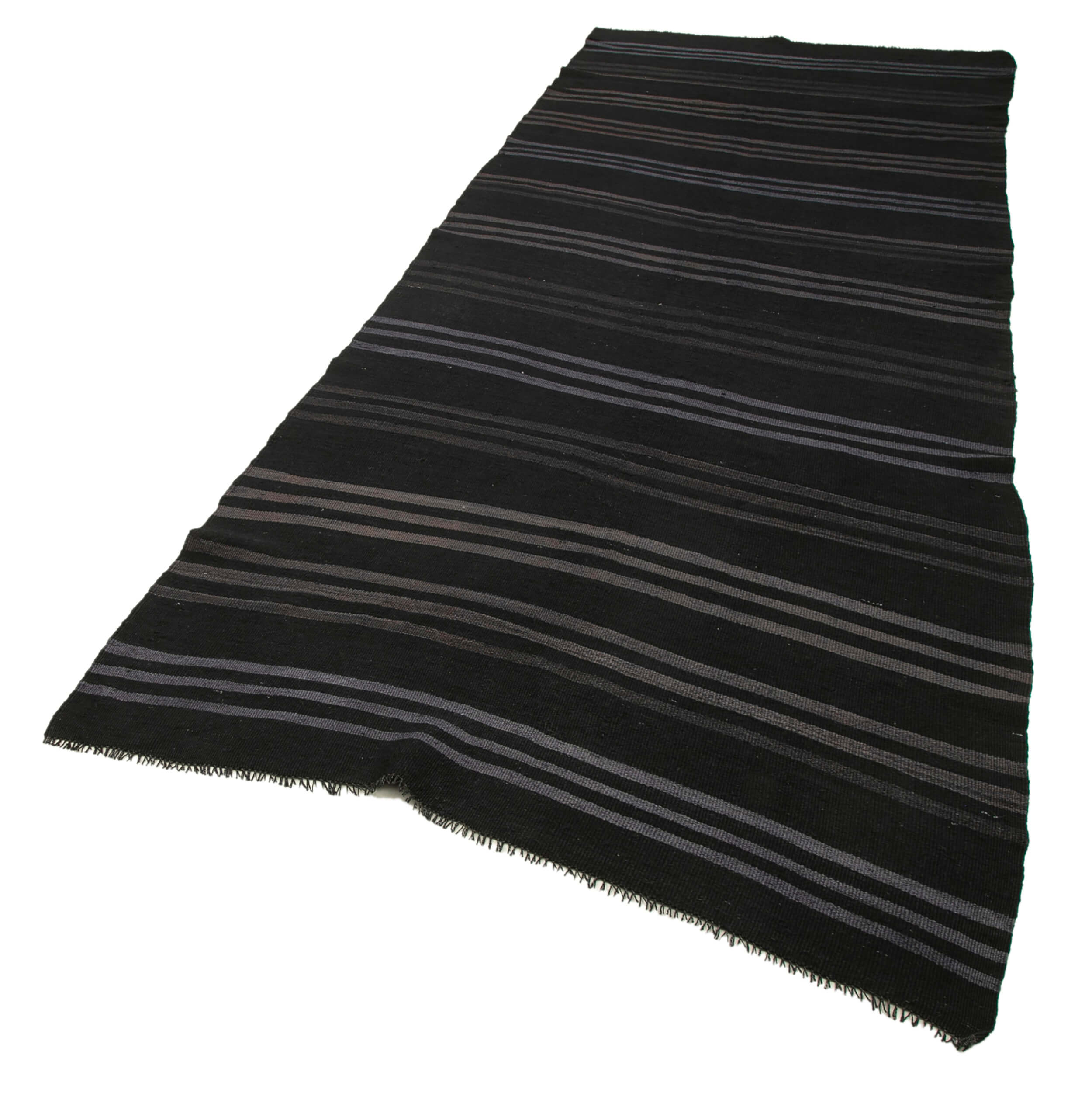 Handmade Geometric Kilim Rug - Black Turkish Vintage Carpet 4'9''x12'4'' Flat Weave