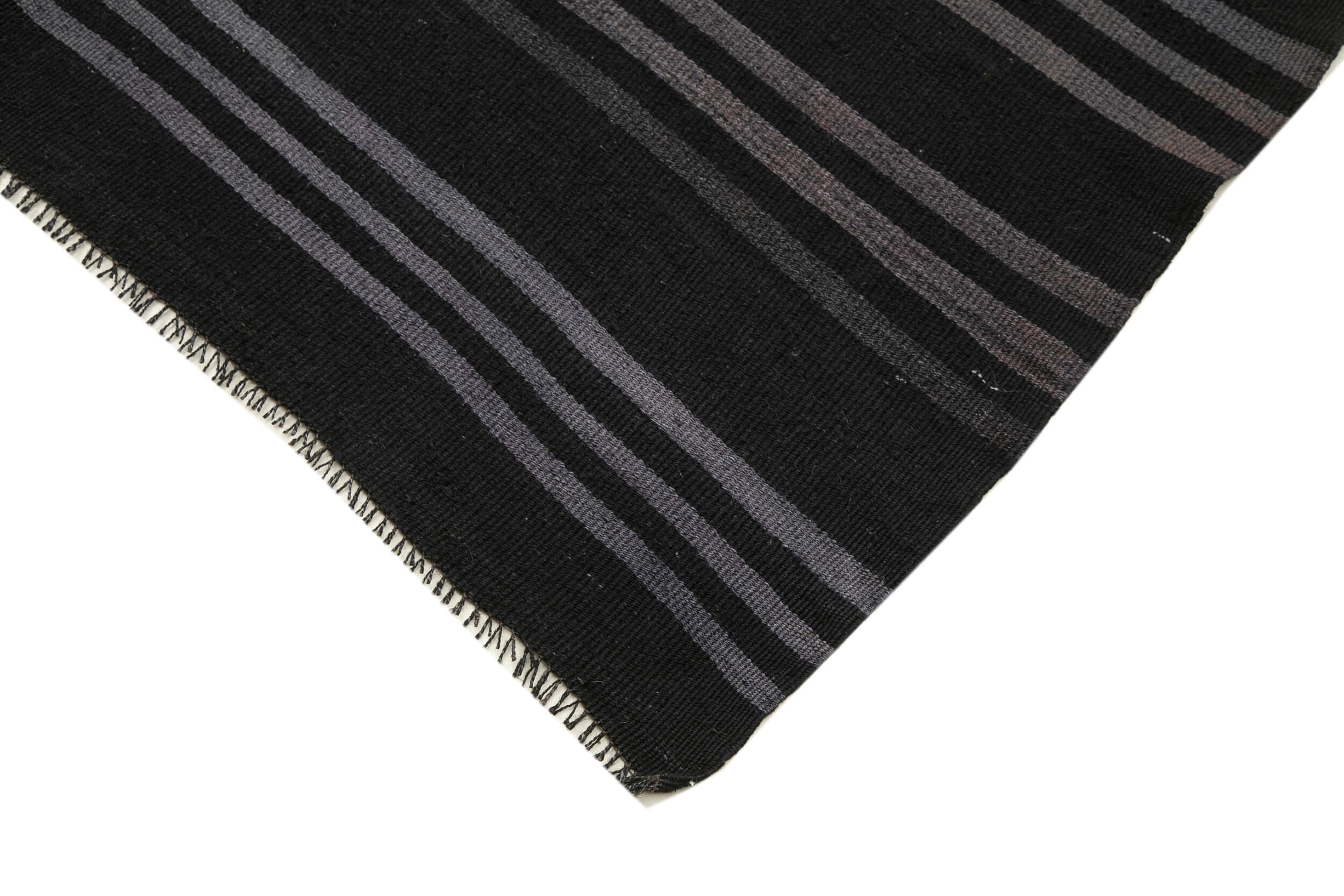 Handmade Geometric Kilim Rug - Black Turkish Vintage Carpet 4'9''x12'4'' Flat Weave
