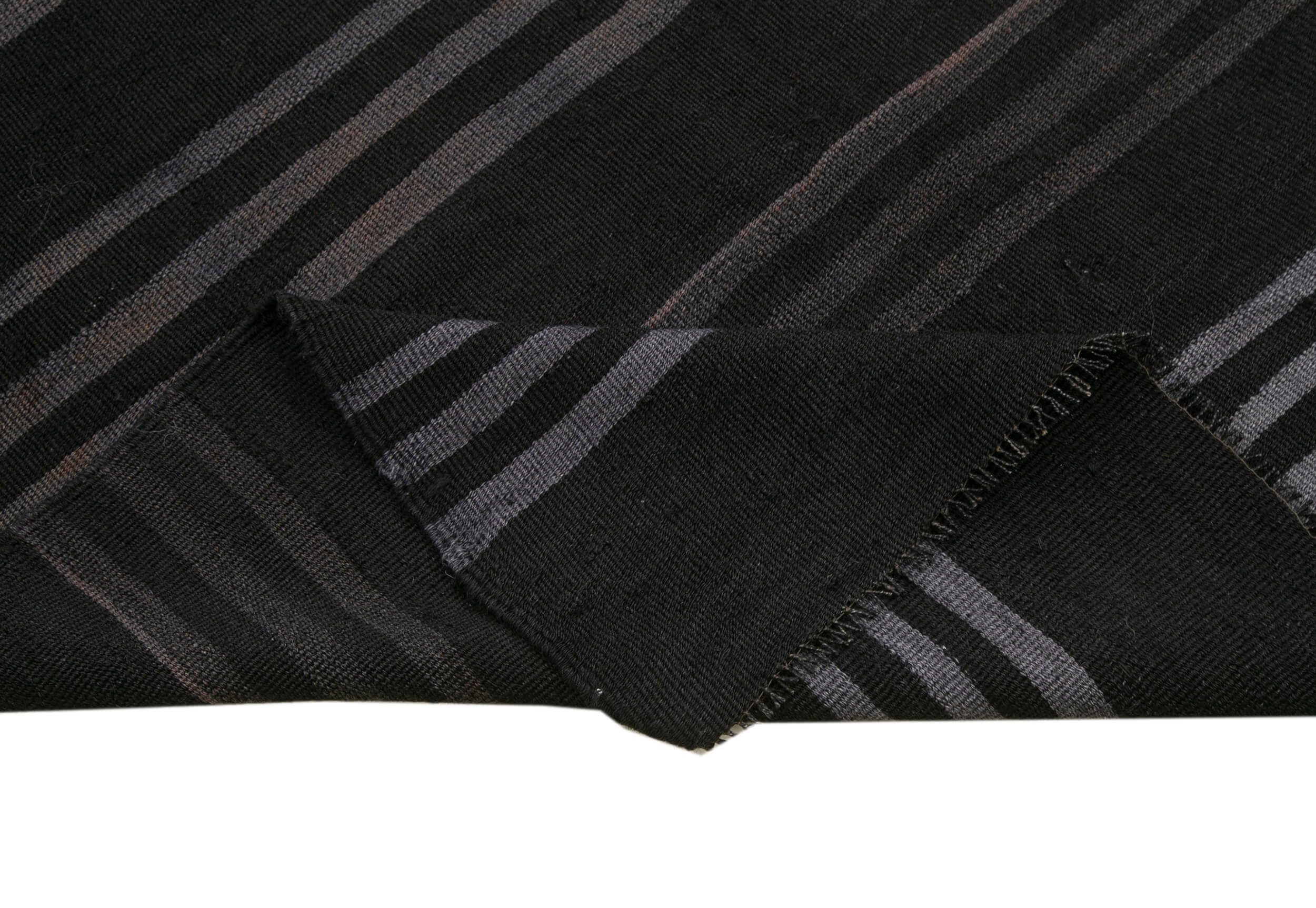 Handmade Geometric Kilim Rug - Black Turkish Vintage Carpet 4'9''x12'4'' Flat Weave