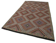 Handmade Geometric Kilim Rug – Turkish Hand Woven Rug with White Geometric Area Design 5'10''x10'10''