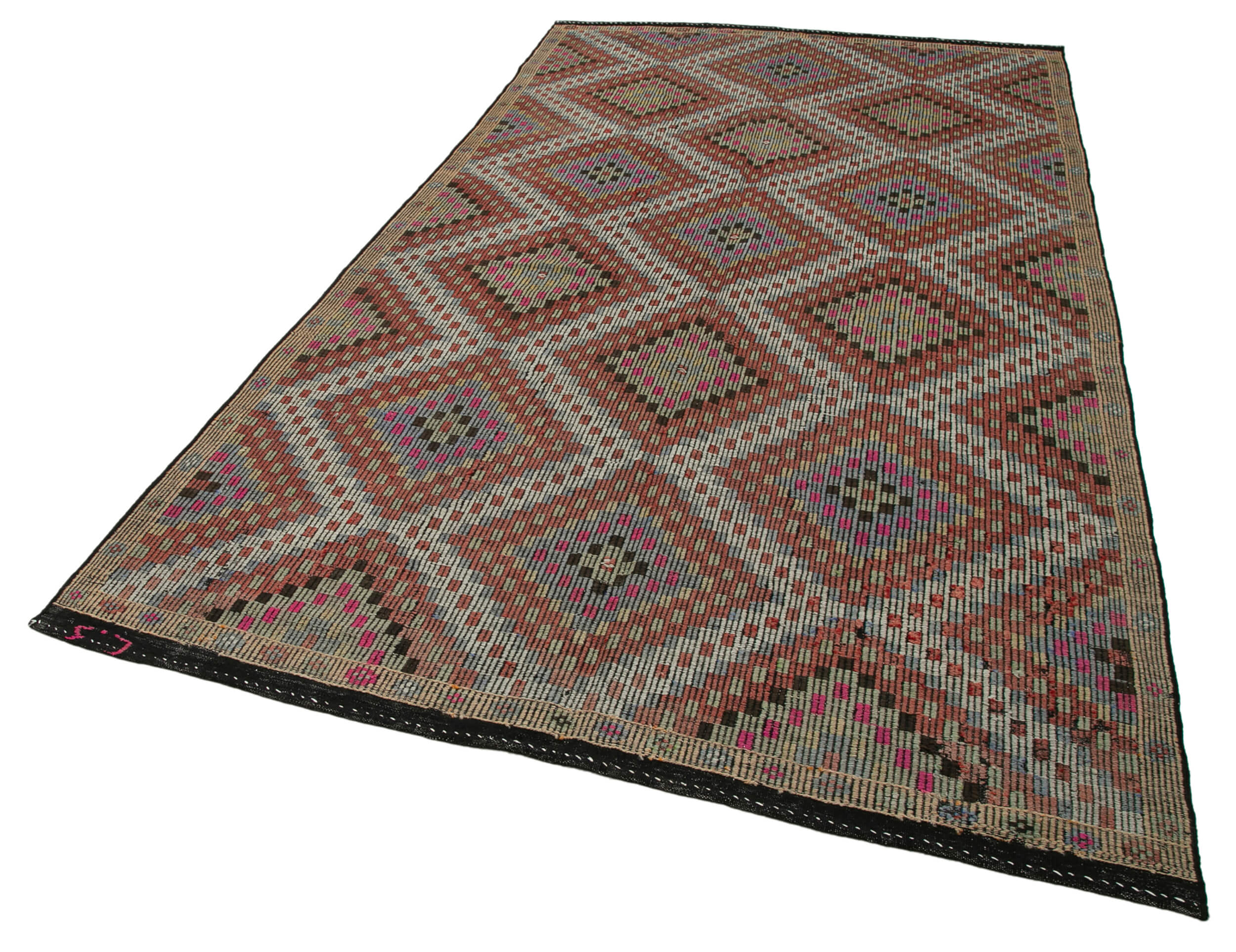 Handmade Geometric Kilim Rug – Turkish Hand Woven Rug with White Geometric Area Design 5'10''x10'10''