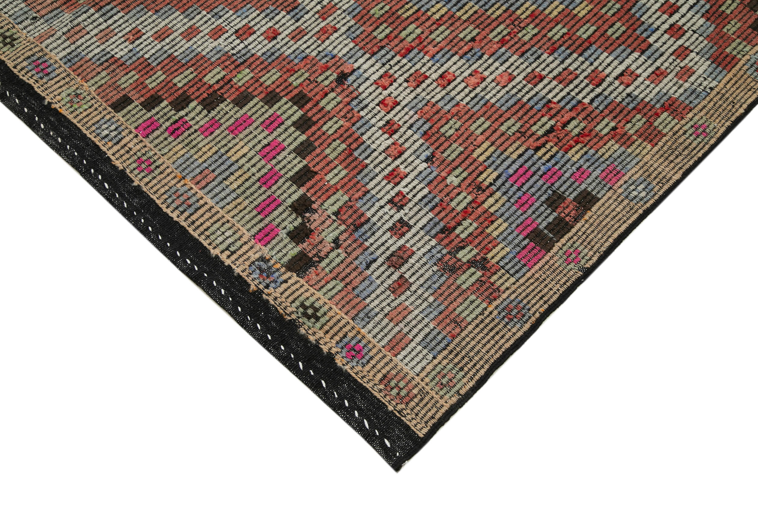 Handmade Geometric Kilim Rug – Turkish Hand Woven Rug with White Geometric Area Design 5'10''x10'10''