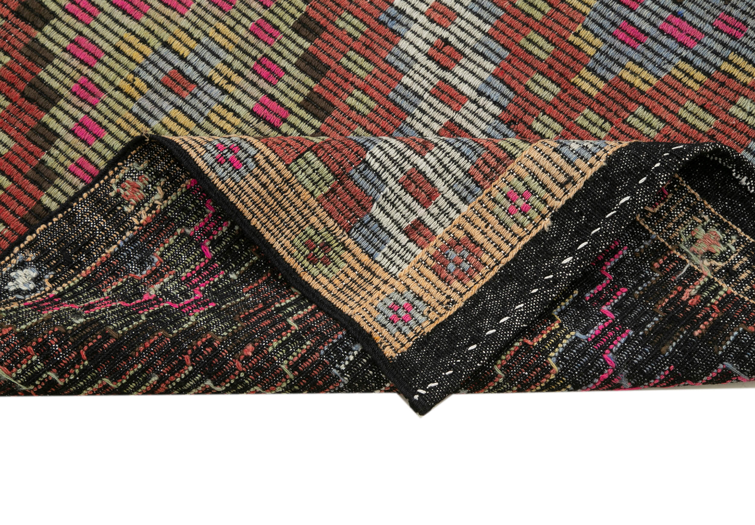 Handmade Geometric Kilim Rug – Turkish Hand Woven Rug with White Geometric Area Design 5'10''x10'10''