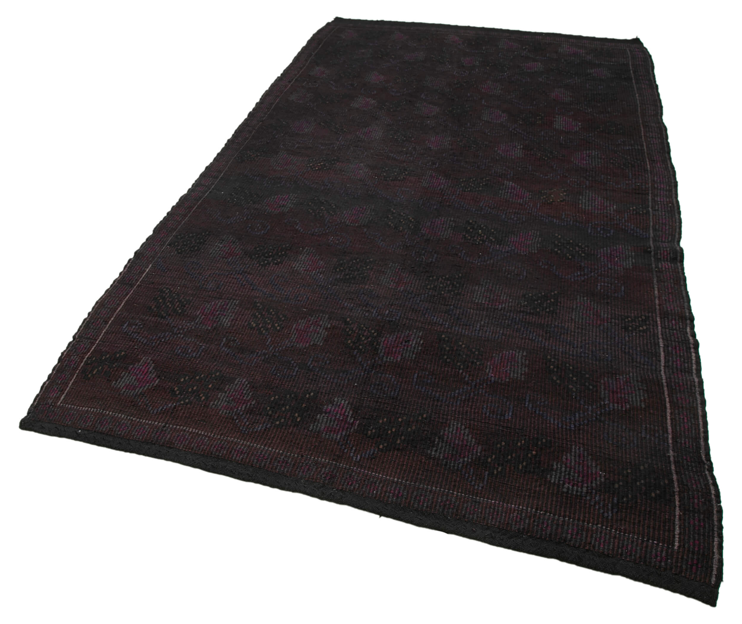 Handmade Geometric Kilim Rug - Brown Goat Hair 5'6" x 10'2" Turkish Vintage Area Rug